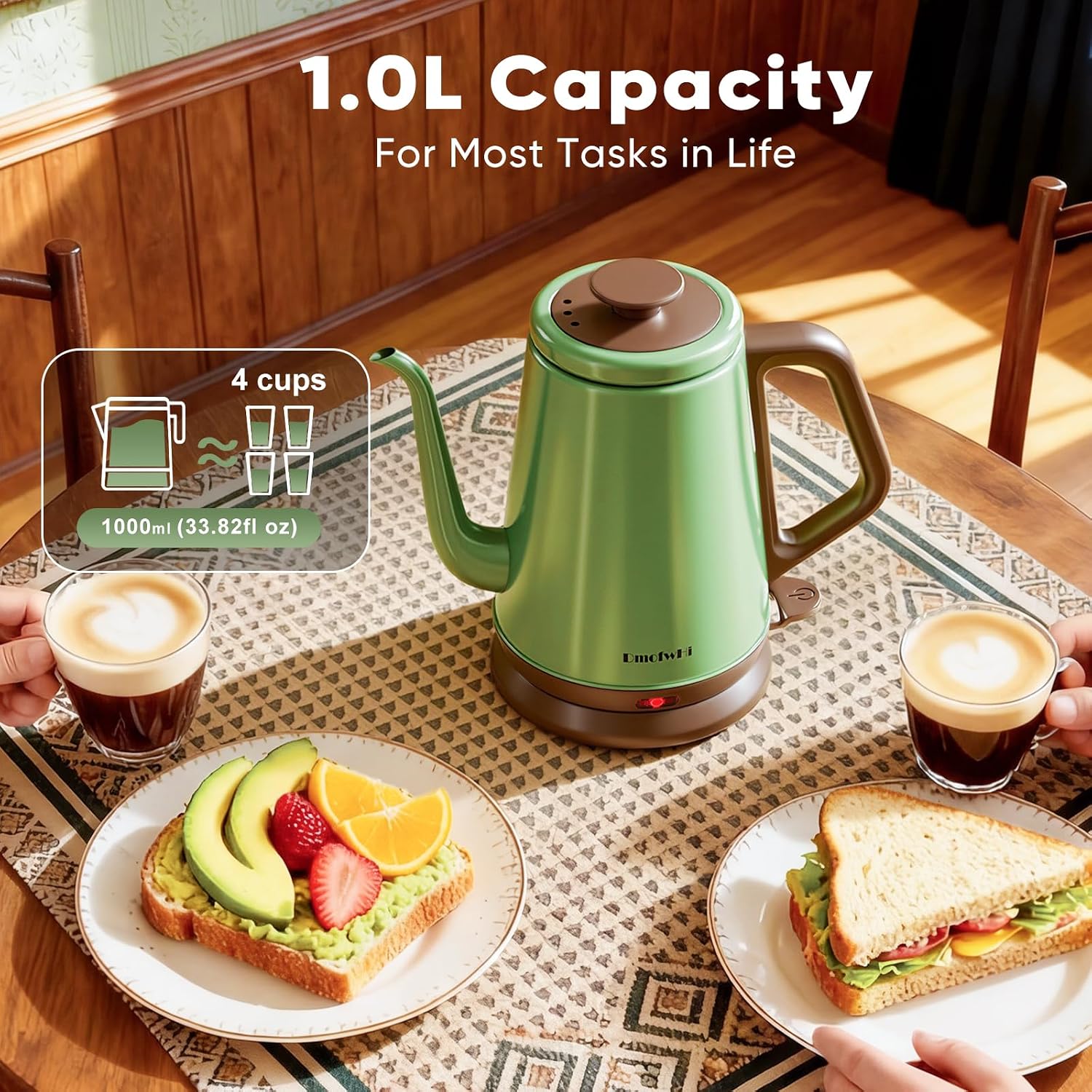 DmofwHi 1000W Gooseneck Electric Kettle (1.0L), 100% Stainless Steel BPA Free Tea Kettle with Auto Shut - Off Protection