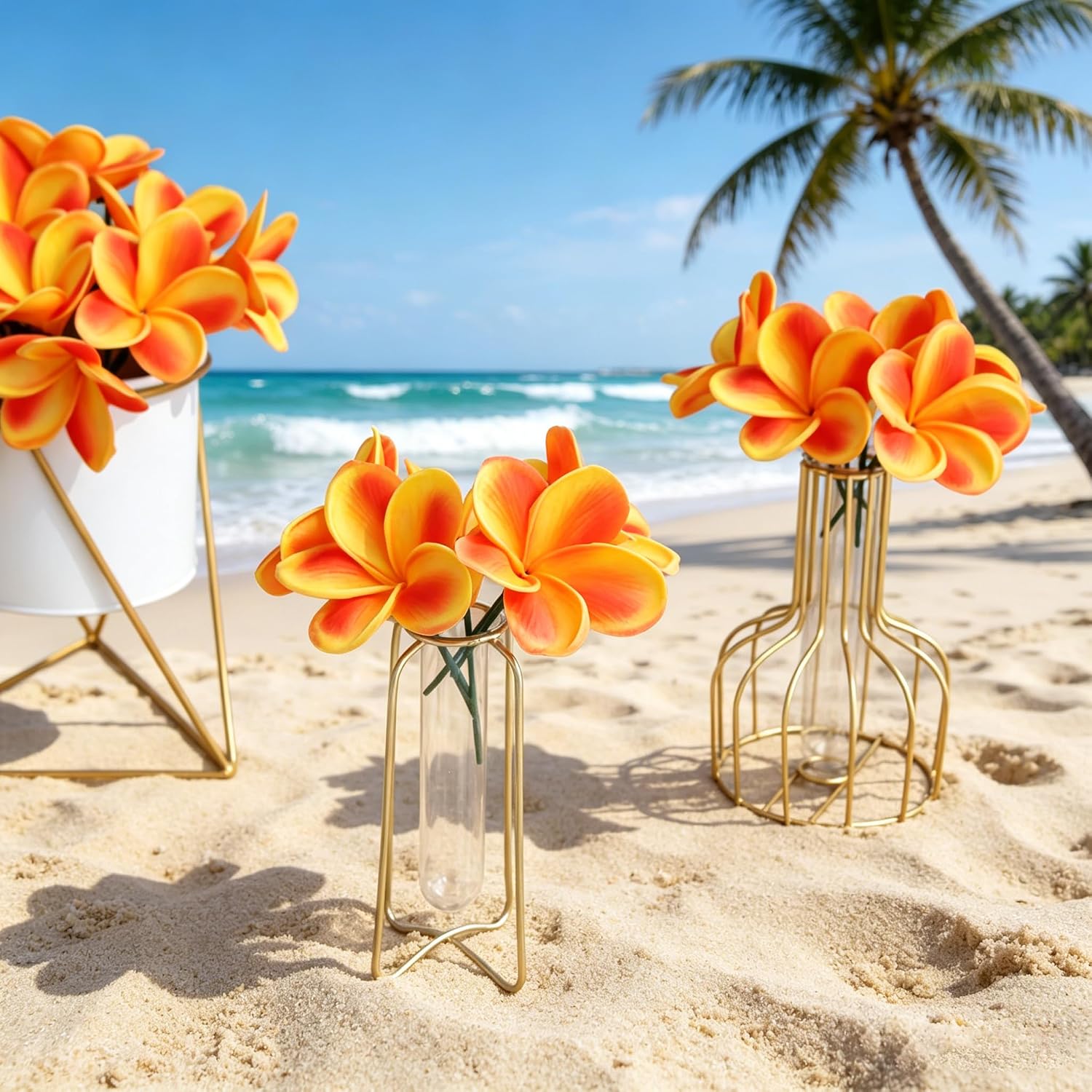10PCS Artificial Plumeria Flowers with Stem, Apricot | Natural Real Touch,DIY Cake Decoration, Hawaiian Part, Luau Decor, Wedding Bouquets