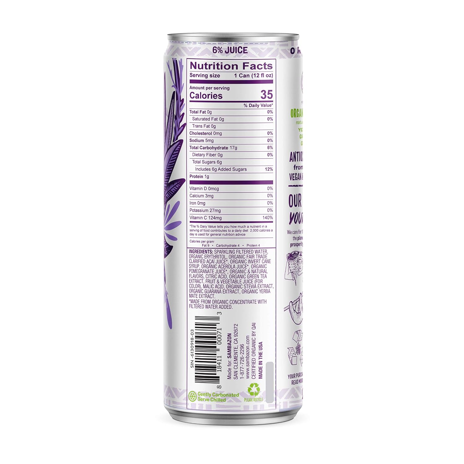 Sambazon Organic Amazon Energy Drink, Jungle Love, Acai Berry and Passionfruit, 12 Fl Oz (Pack of 12)