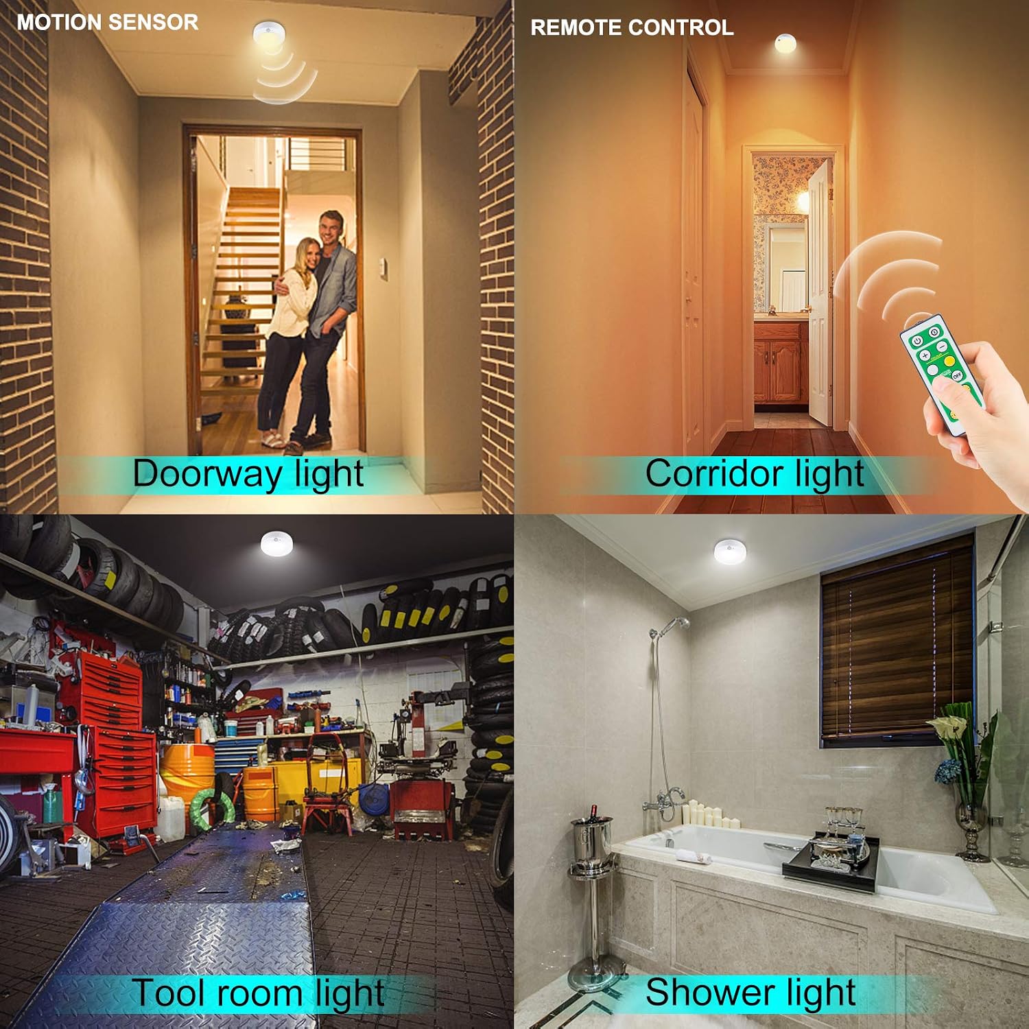 BIGMONAT Wireless Ceiling Light with Remote and Timer, Dimmable Motion Sensor Shower Light