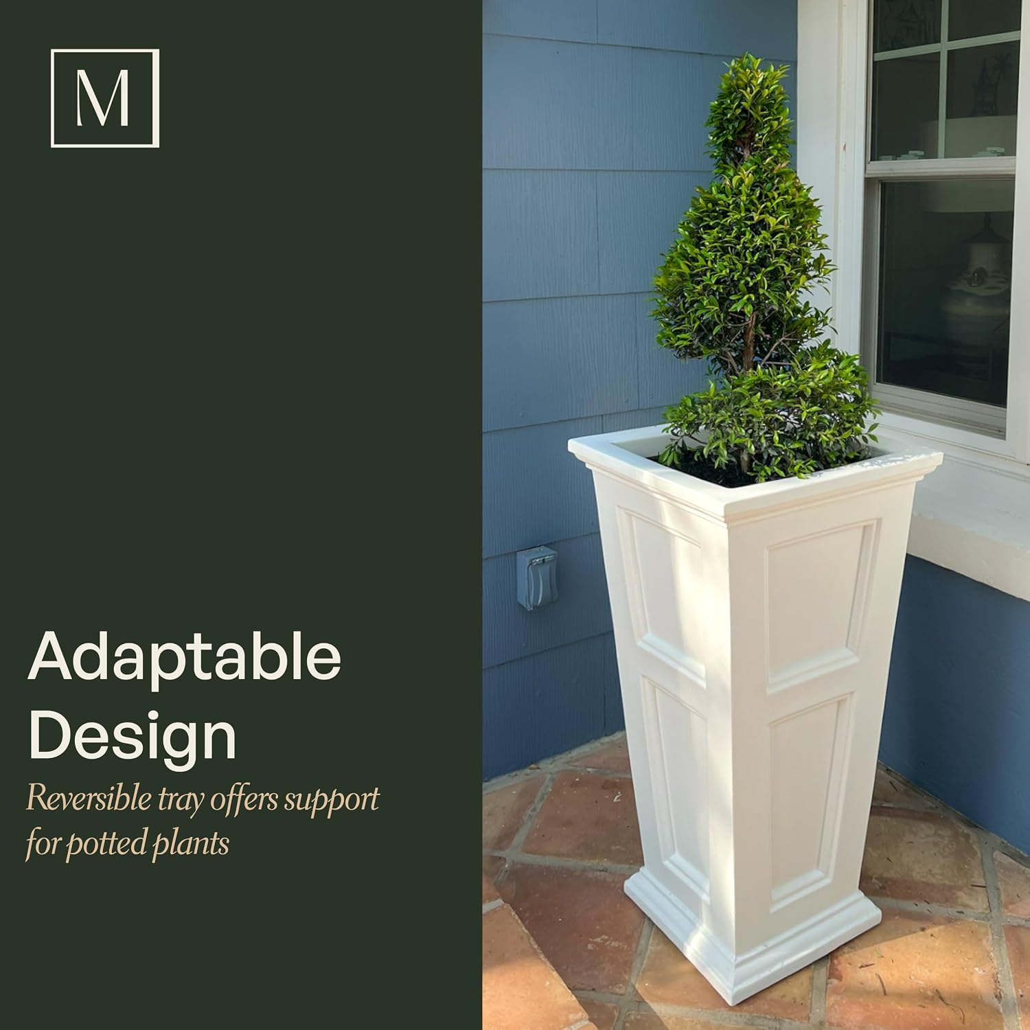 Mayne Fairfield 28in Self-Watering Tall Square Planter, Black | Self-watering, All season, Fade resistant, Reversible planting shelf, 15-year warranty