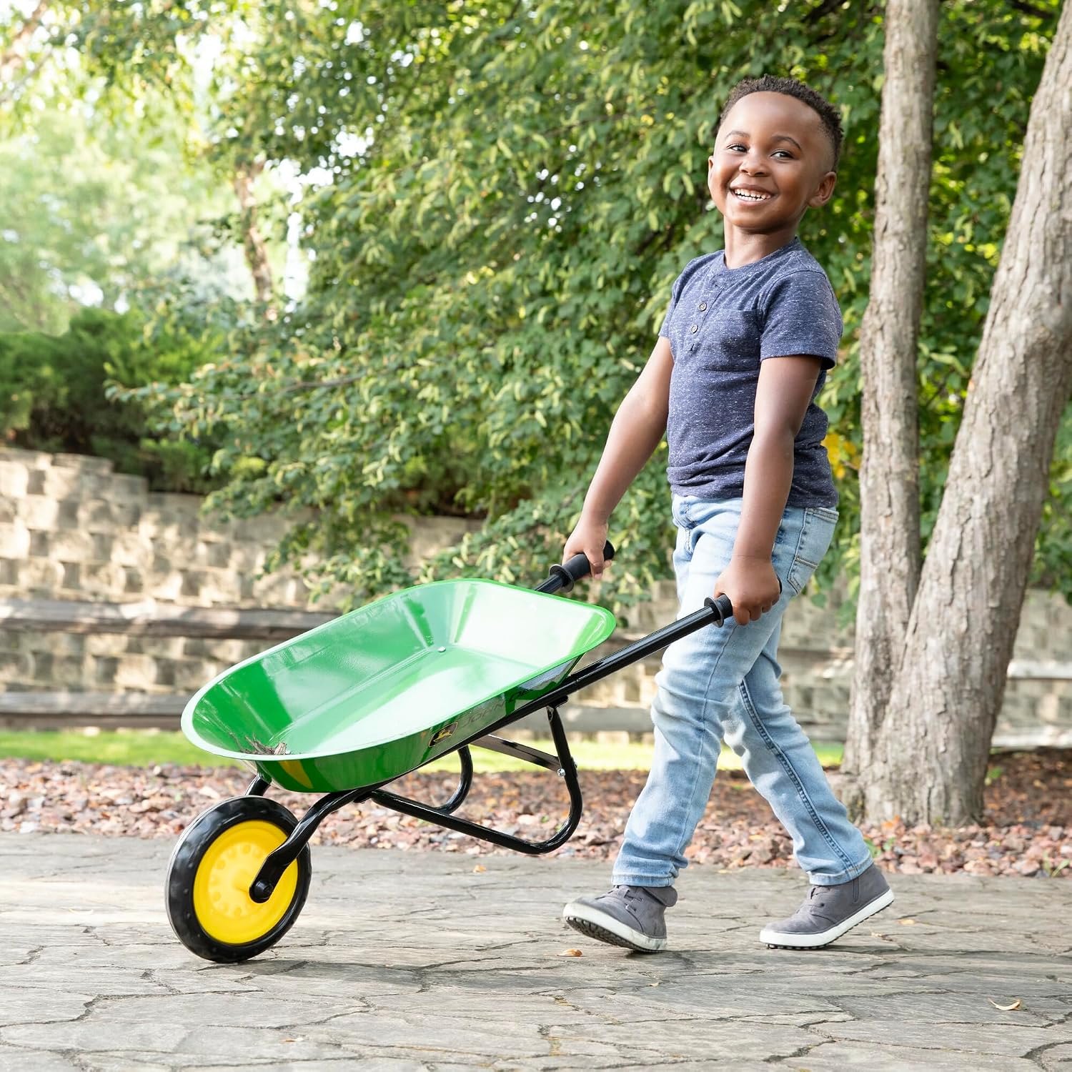 TOMY John Deere Kids Wheelbarrow - 34 Inch - Kids Gardening Tools - John Deere Toys - Ages 2 Years and Up