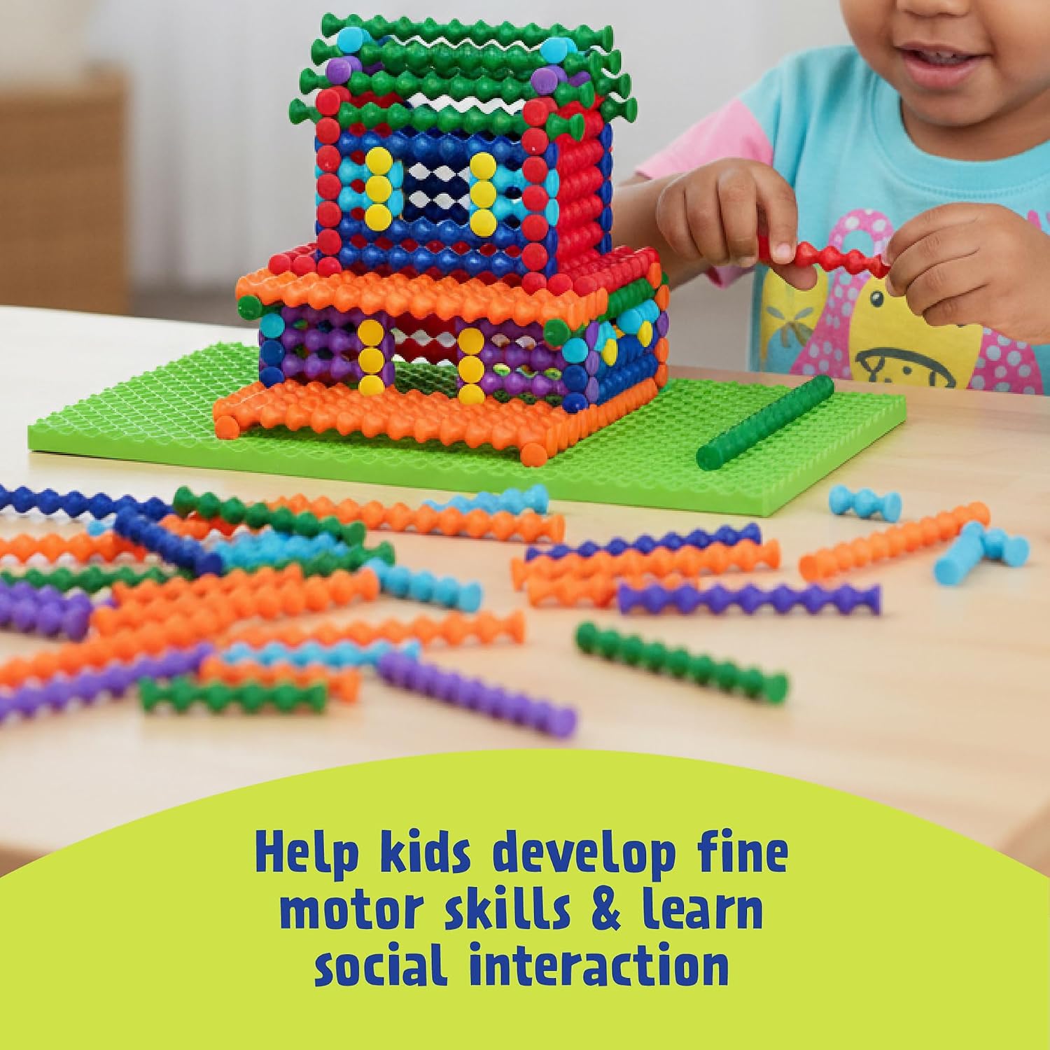POPULAR PLAYTHINGS Playstix Construction Toy Set, 150 Piece Kit | for Kids Ages 4 and Up, Building Sticks for STEM and Classroom Use