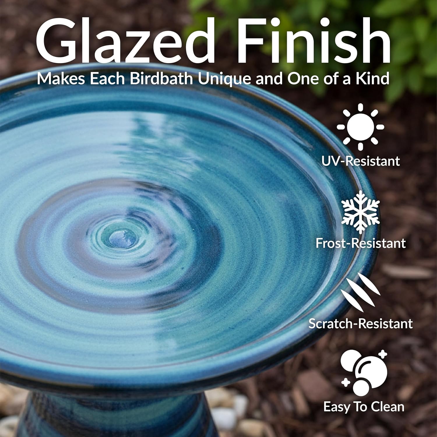 Sunnydaze Ceramic Bird Bath, Weather-Resistant Finish, 21” H, Galaxy Blue