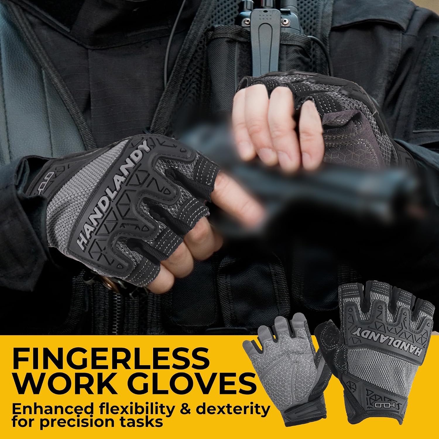 HANDLANDY Framer Work Gloves Open-Finger Carpenters Gloves, Fingerless Gaming Gloves for Tactical Shooting, Airsoft, Hunting, Police Work and Hiking L