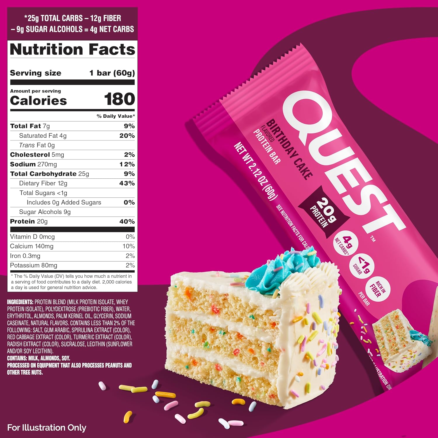 Quest Nutrition Oatmeal Chocolate Chip Protein Bars, 20g Protein, 12 Count | 12g Fiber, 5g Net Carbs, 1g Sugar, Gluten Free, High Quality Protein, Soft and Chewy, Individually Wrapped 2.12oz Bars