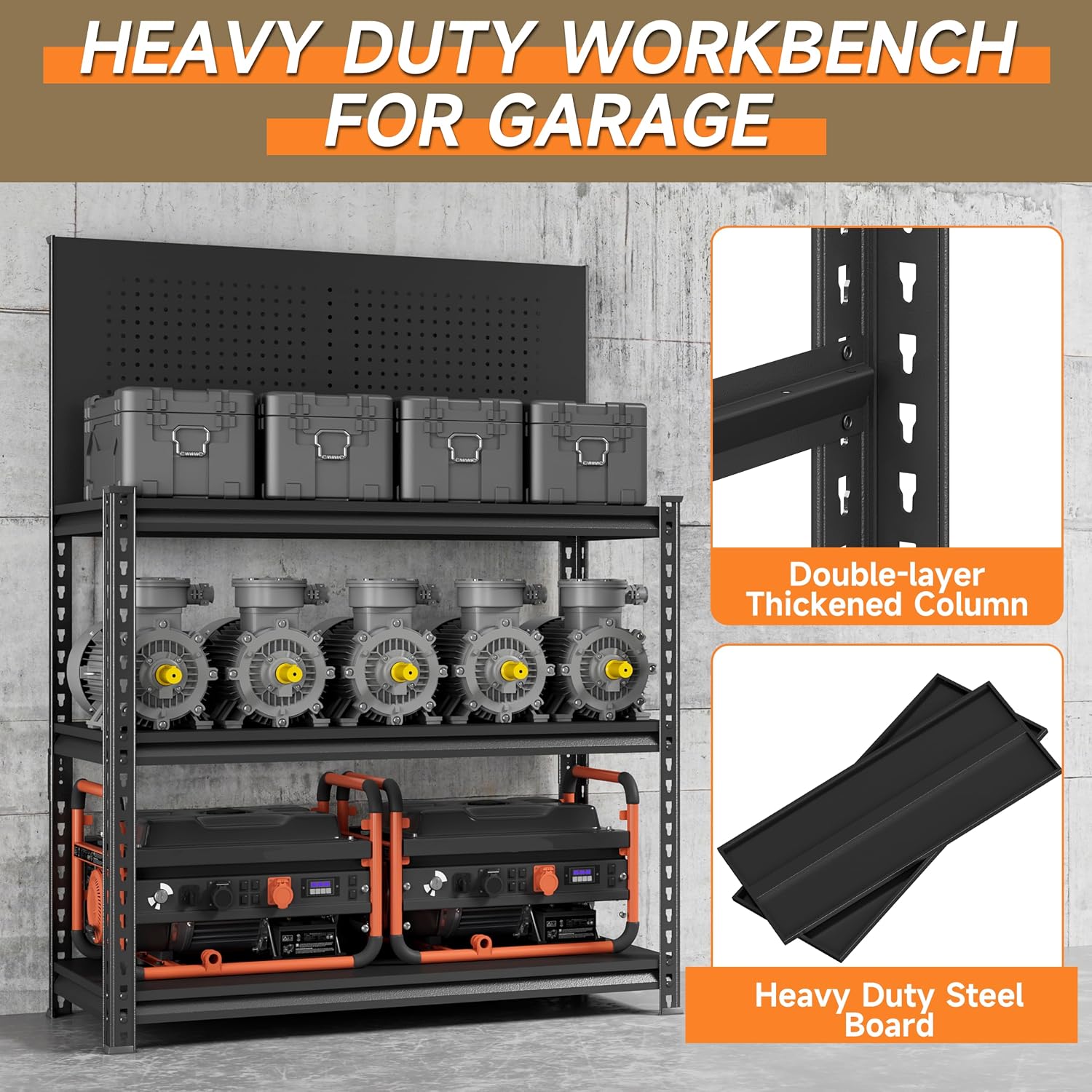 Workbench on Wheels, Adjustable Heavy Duty Work Table with Wheels, Heavy Duty Workstation, Metal Tool Work Bench for Garage Warehouse Workshop, 32" H x 18" D x 34" W