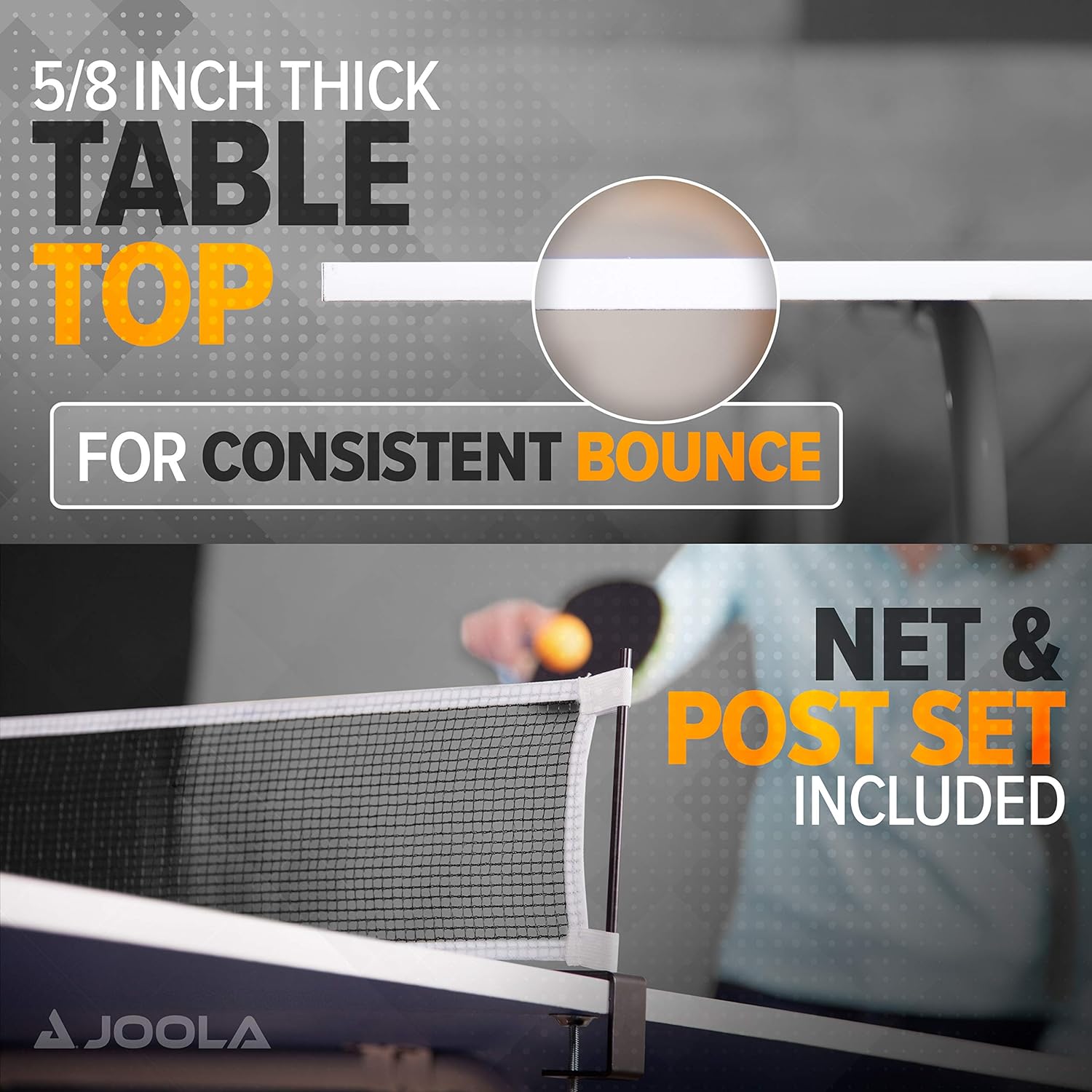 JOOLA Indoor 15mm Ping Pong Table with Quick Clamp Ping Pong Net Set - Single Player Playback Mode - Regulation Size Table Tennis Table - Compact