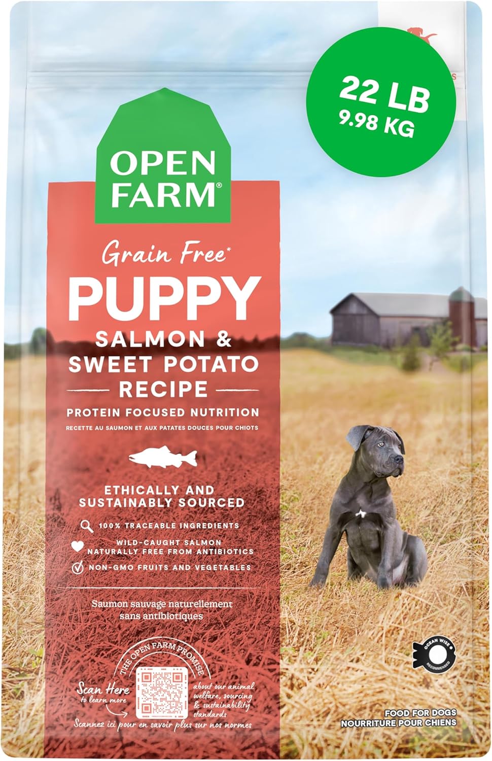 Open Farm Ancient Grains Dry Puppy Food, Chicken & Salmon Kibble, 4lb Bag