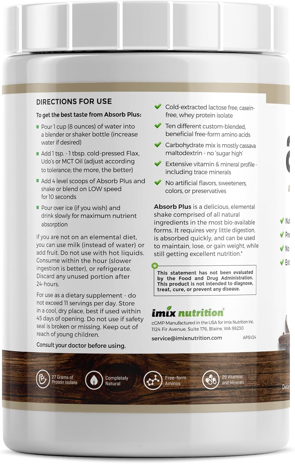 Isolate Protein - Diet Supplement for Improved Gut Health, Extra Nutritional Support, Non-GMO, Gluten-Free, Lactose-Free, Casein-Free (2.2 Lbs, Simply Vanilla)