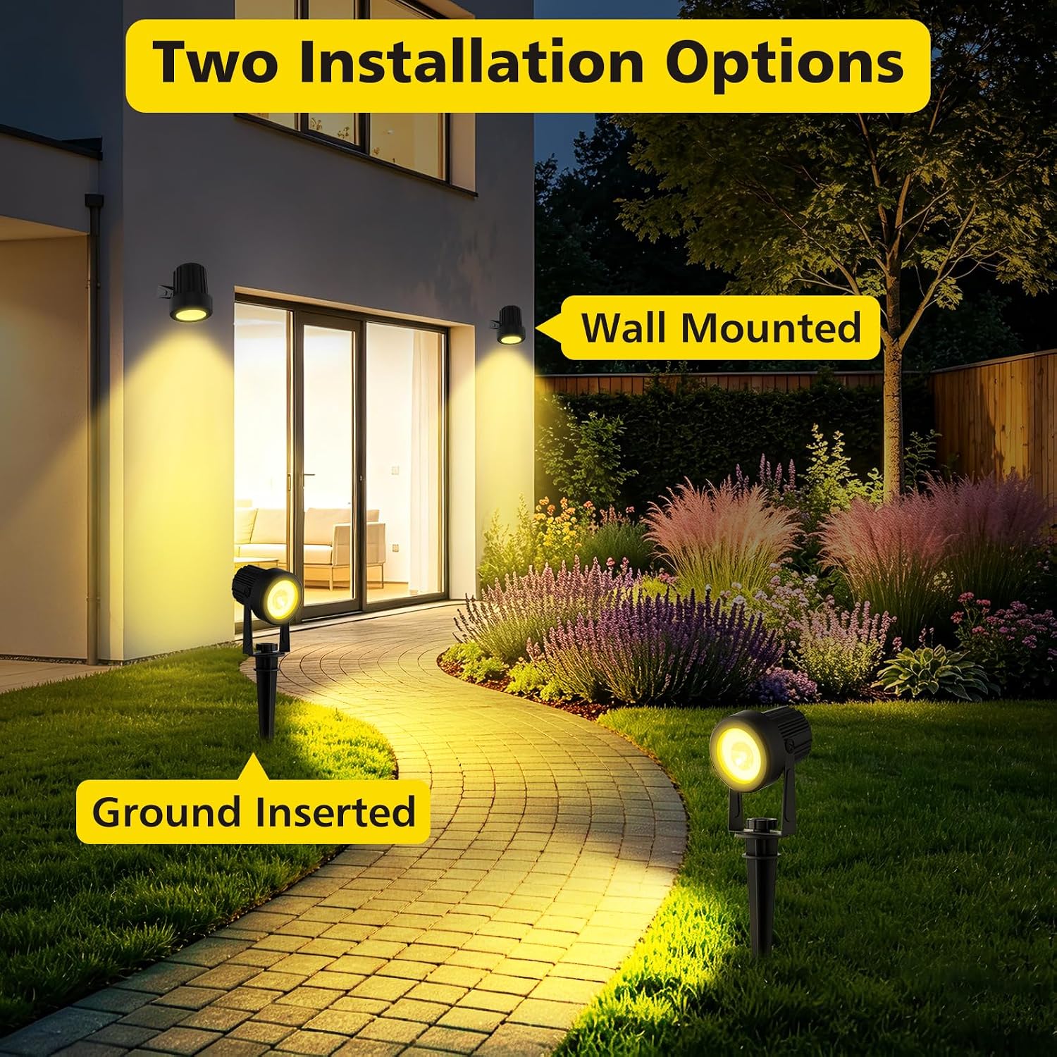 T-SUN Solar Spot Lights Outdoor, Dual Head Solar Spotlights, Cool White | IP65 Waterproof, 2 Brightness Modes, Dusk to Dawn Solar Uplights for Garden, Yard, Pathway, Patio, Lawn