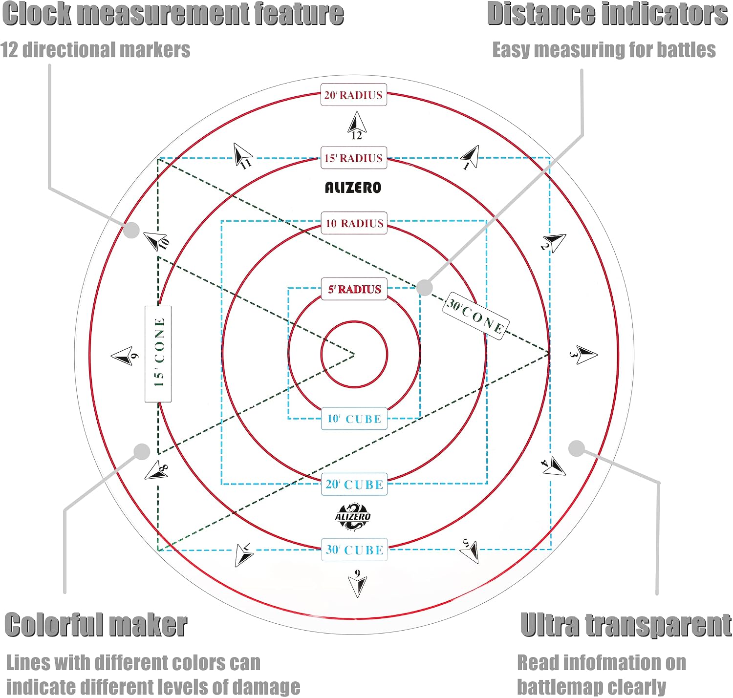 ALIZERO DND Condition Rings with AOE Spell Template Set