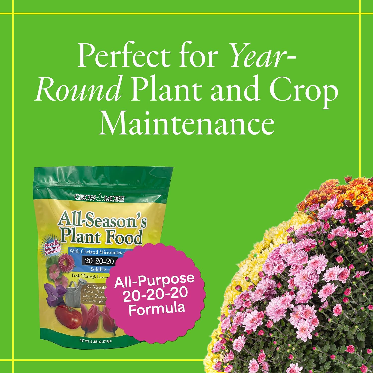 Grow More 20-20-20 Water Soluble Fertilizer - 25lb Bag of All Purpose Fertilizer for Exceptional Crop Yields - All Purpose Plant Food for Vegetables, Flowers, Trees, Shrubs, and Houseplants