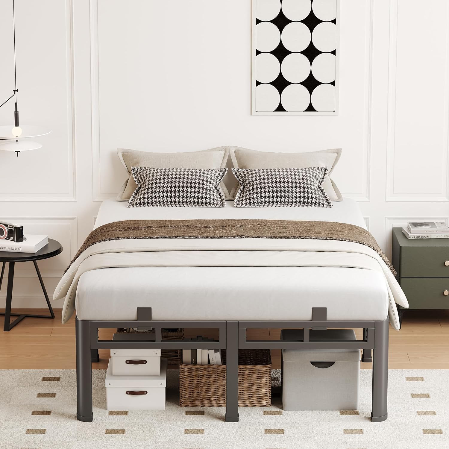Full Size Bed Frame Metal,14 Inch Heavy Duty Double Layer Platform Black | Easy Assembly,Noise Free,4000lbs Capacity,6 Mattress Stoppers,Round Corner Legs,Headboard Holes,Anti-Slip Rubber Foot Pads