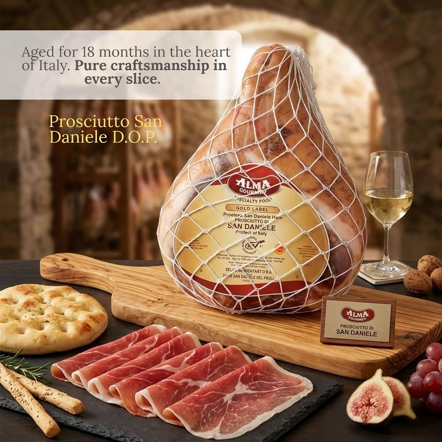 Prosciutto di San Daniele D.O.P. - Boneless Whole Ham – Authentic Italian Prosciutto, Dry-Cured Pork Leg Aged 18 Months