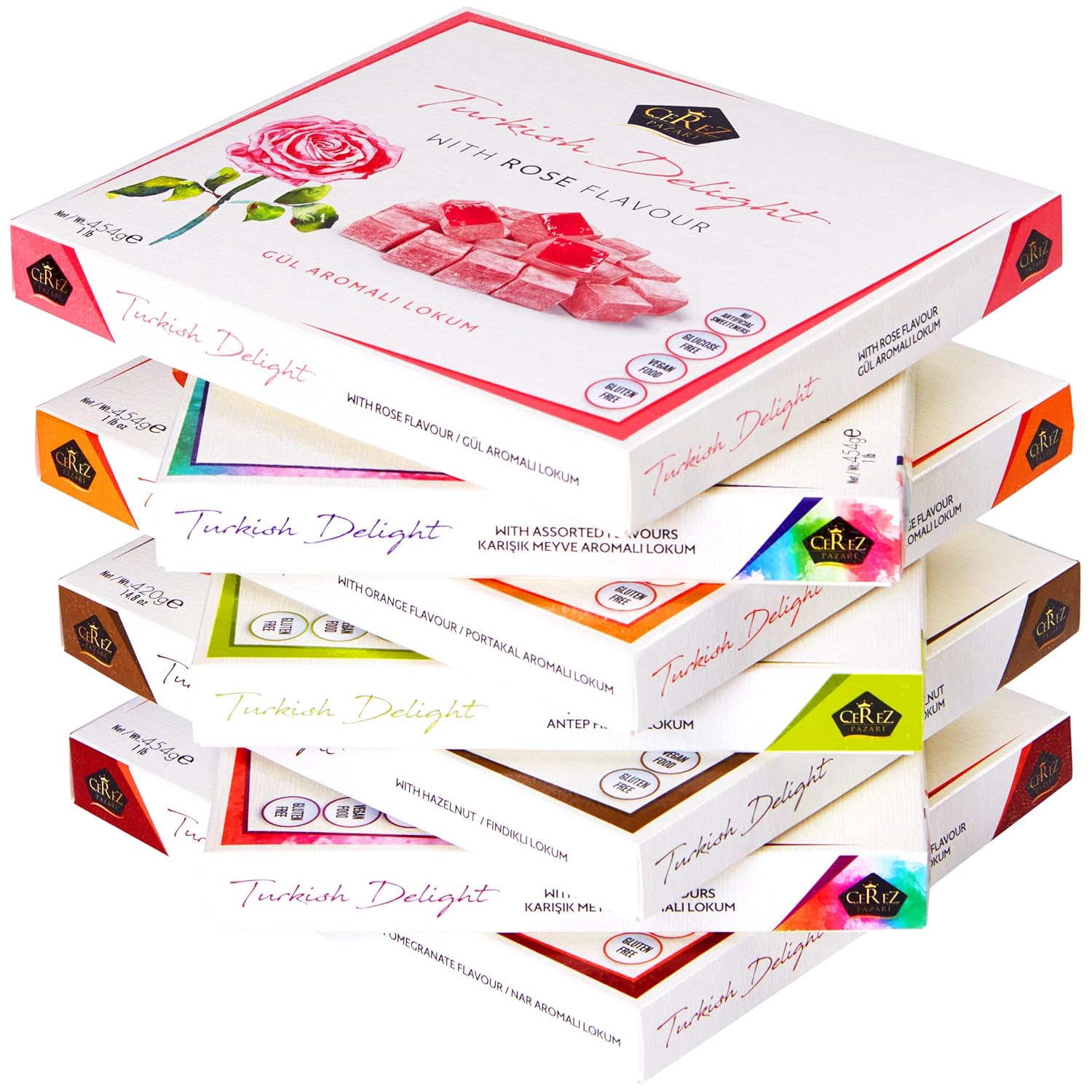 Cerez Pazari Turkish Delight Candy With Assorted Flavors 16 oz, Gourmet Snacks Gift Box