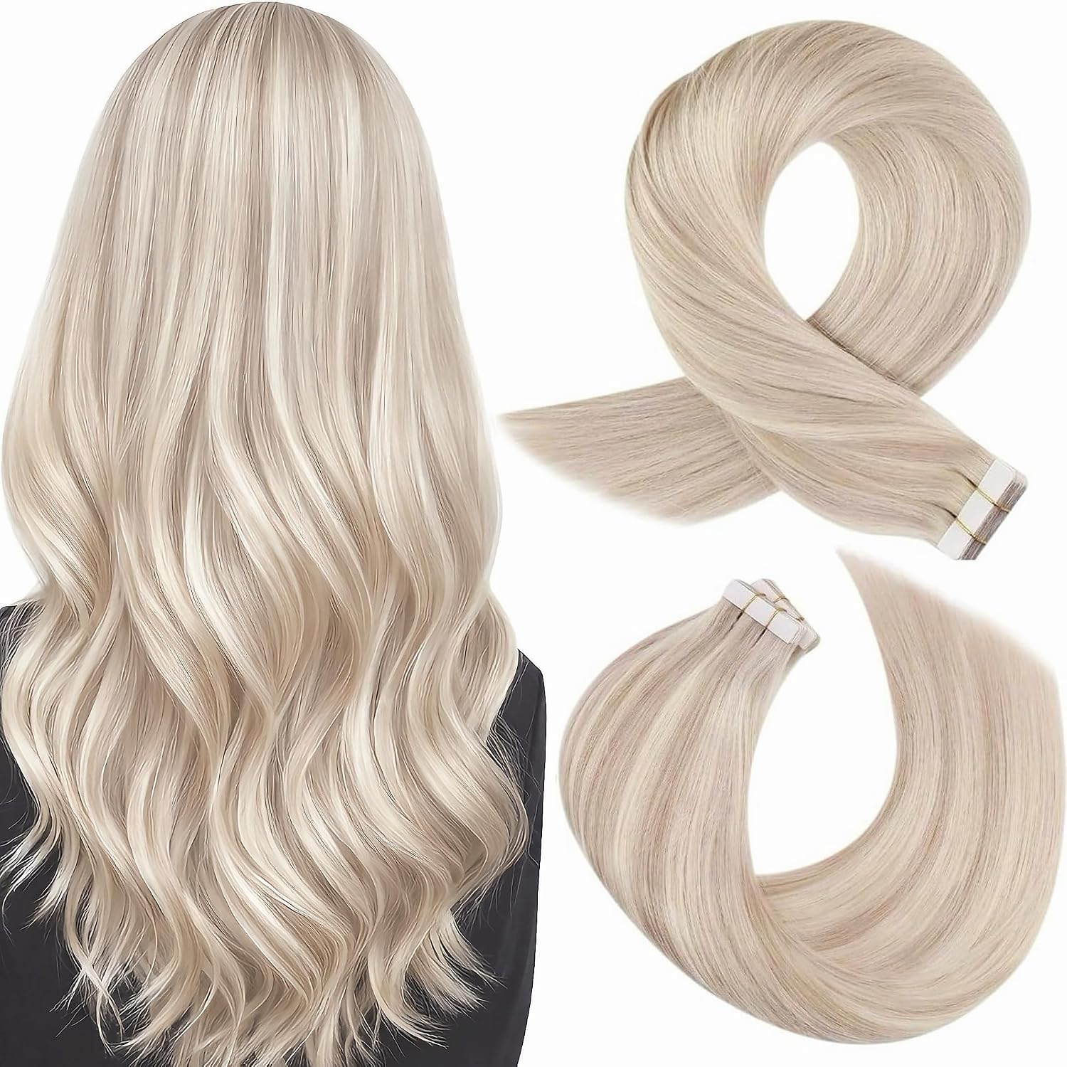 Moresoo Black Tape in Hair Extensions Human Hair, 18 Inch, 20Pcs, 50g
