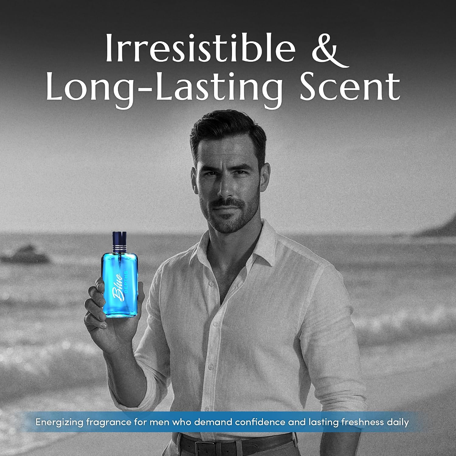 PB ParfumsBelcam Blue Depths Eau de Toilette Fragrance Spray - 3.4 Fl Oz. Fresh Aquatic Cologne for Men with Crisp Citrus, Warm Musk & Amber Scent