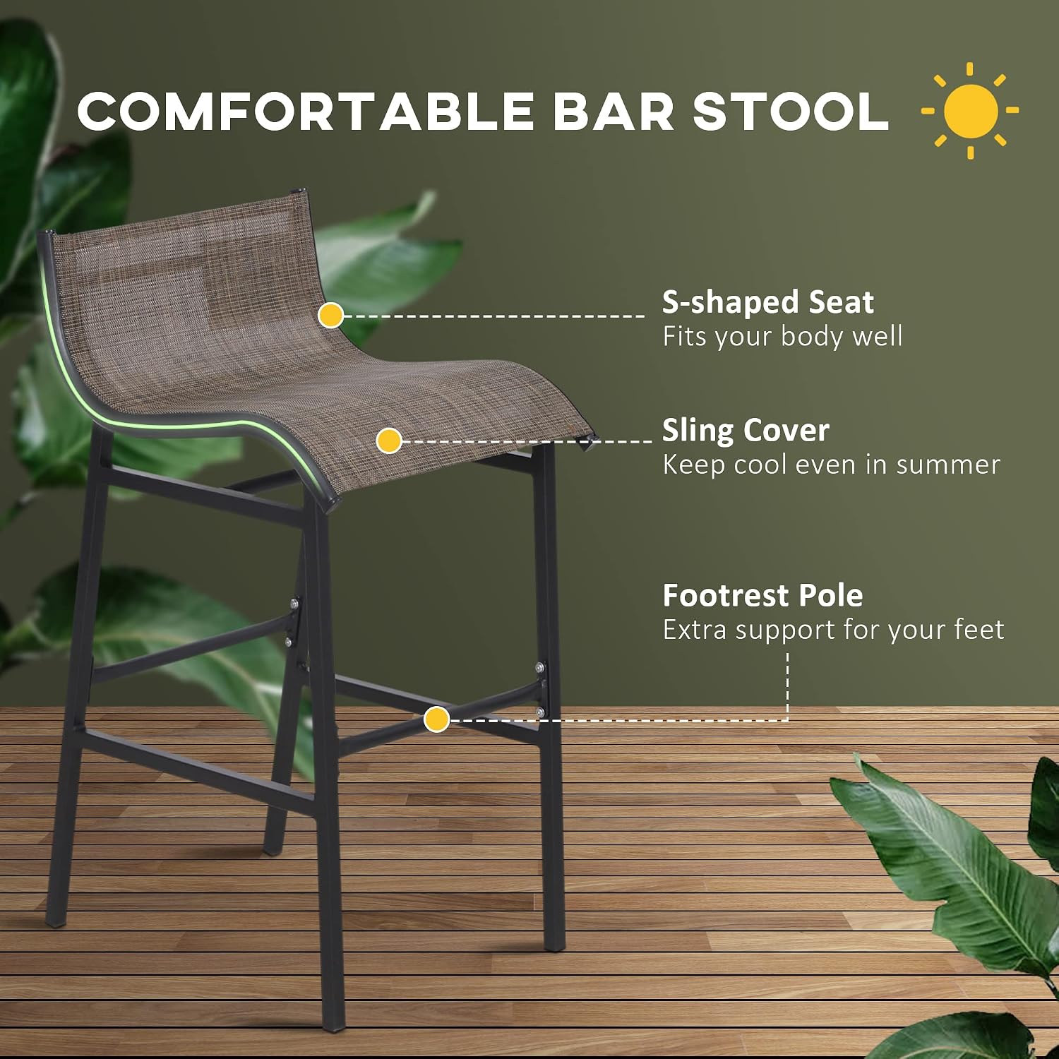 Outsunny 3 Piece Bar Height Outdoor Bistro Set for 2, Round, Tan | Patio Pub Table, 2 Chairs, Comfortable Design, Strong Build