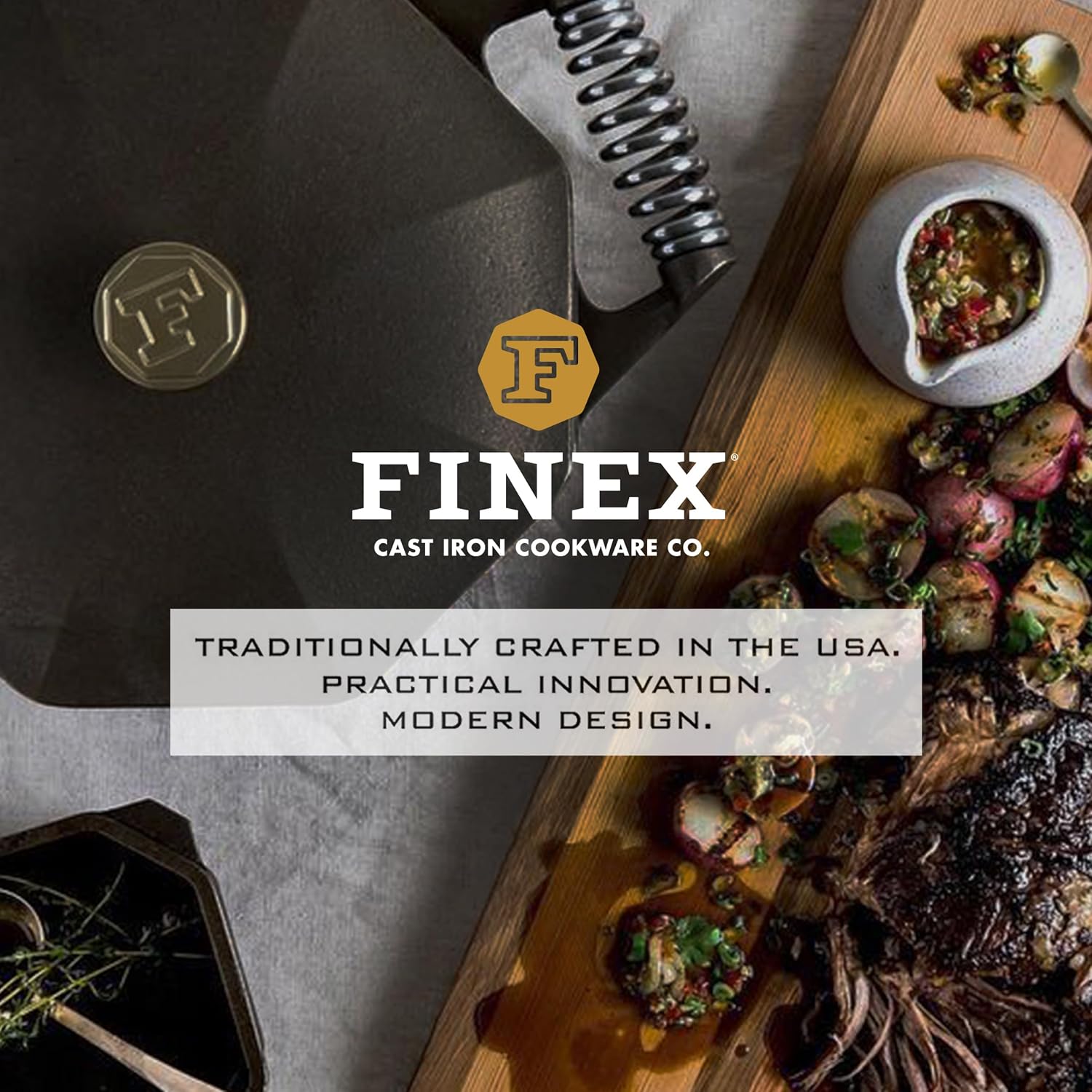 FINEX 12" Cast Iron Skillet with Lid, Versatile Cast Iron Pan, Cooking Pan Enhances Food Taste, Non-Stick Skillet, Modern Heirloom, Pre-Seasoned with Flaxseed Oil