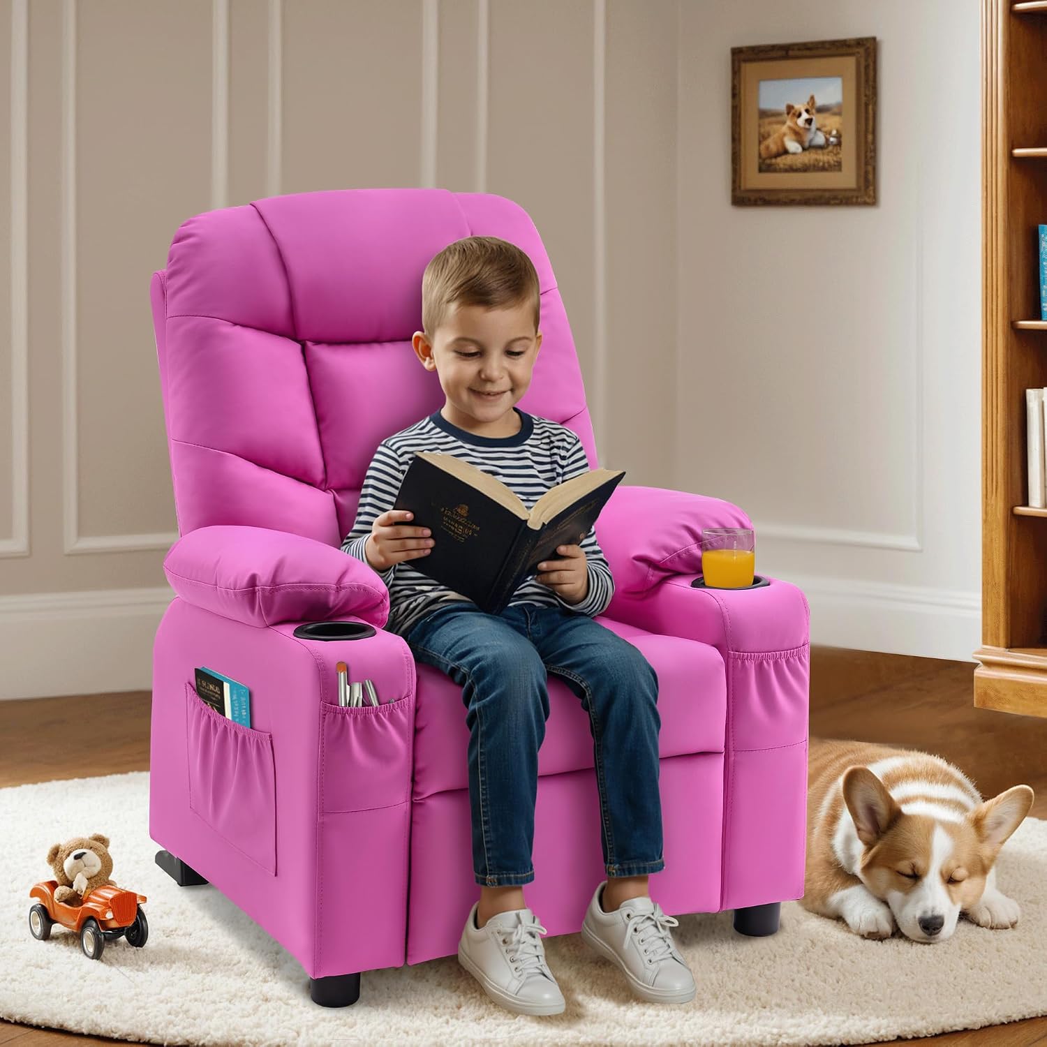 MCombo Big Kids Recliner for Ages 3+, Toddlers Recliner 7355 Velvet, Blue