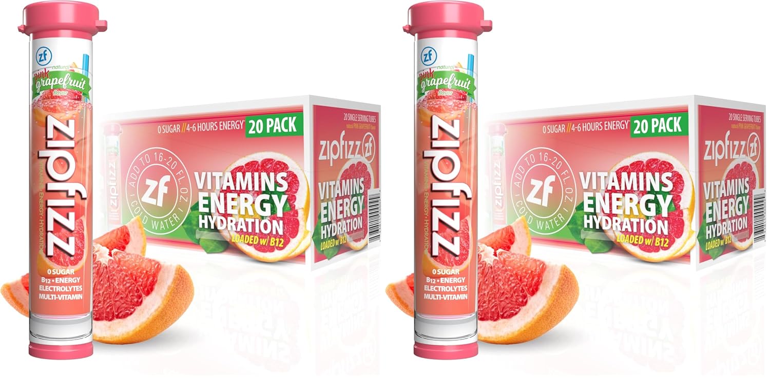 Zipfizz Energy Drink Powder, 20 Pack B12 Electrolyte - Pink Lemonade | Hydration tubes with vitamin drink benefits, 100mg caffeine, B12, electrolytes, & no artificial sugar for active lifestyle