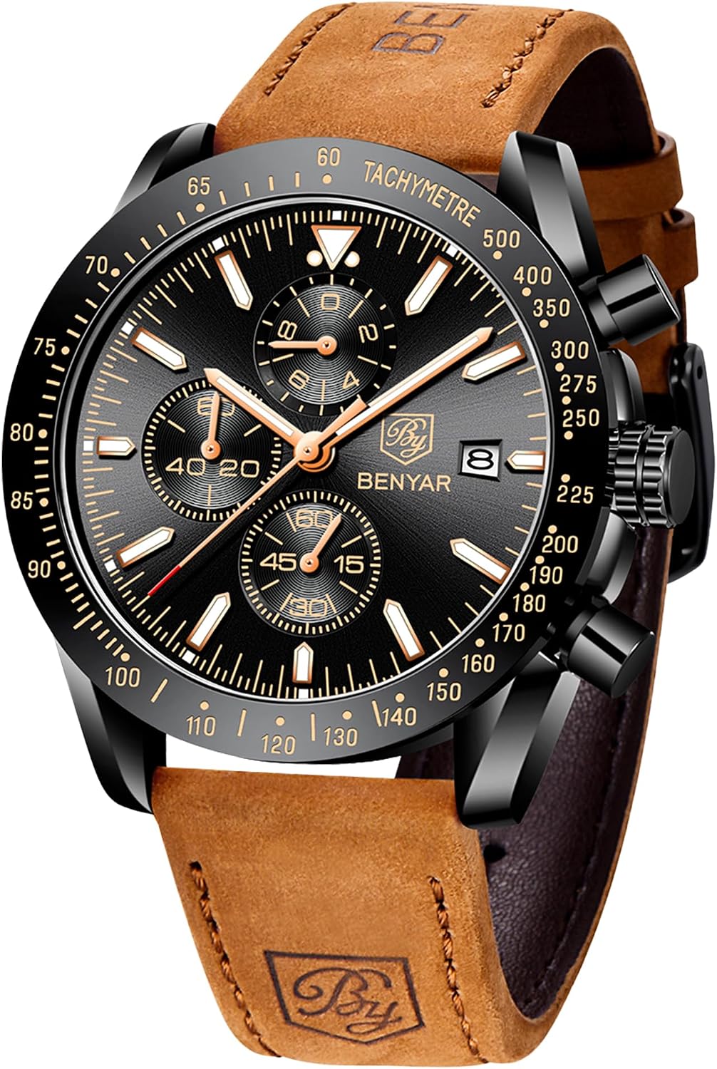 BENYAR Watch for Men Analog Quartz Chronograph Waterproof Luminous Designer Mens Wrist Watches Business Work Sport Casual Dress Watch with Silicone Strap Elegant Gifts for Men