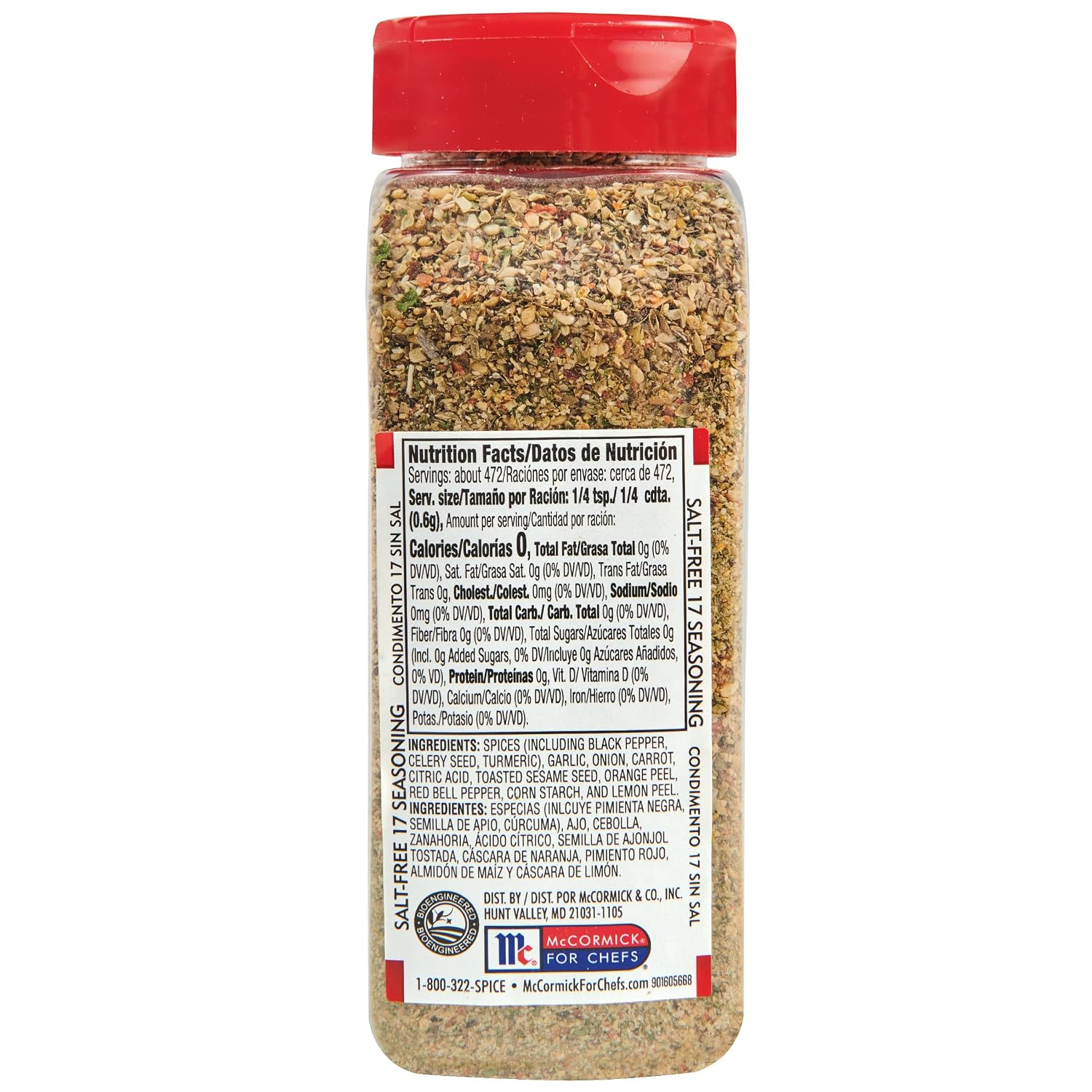 Lawry's Salt Free 17 Seasoning, 10 oz - One 10 Ounce Container of 17 Seasoning Spice Blend Including Toasted Sesame Seeds, Turmeric, Basil and Red Bell Pepper for Seafood Poultry and Beef