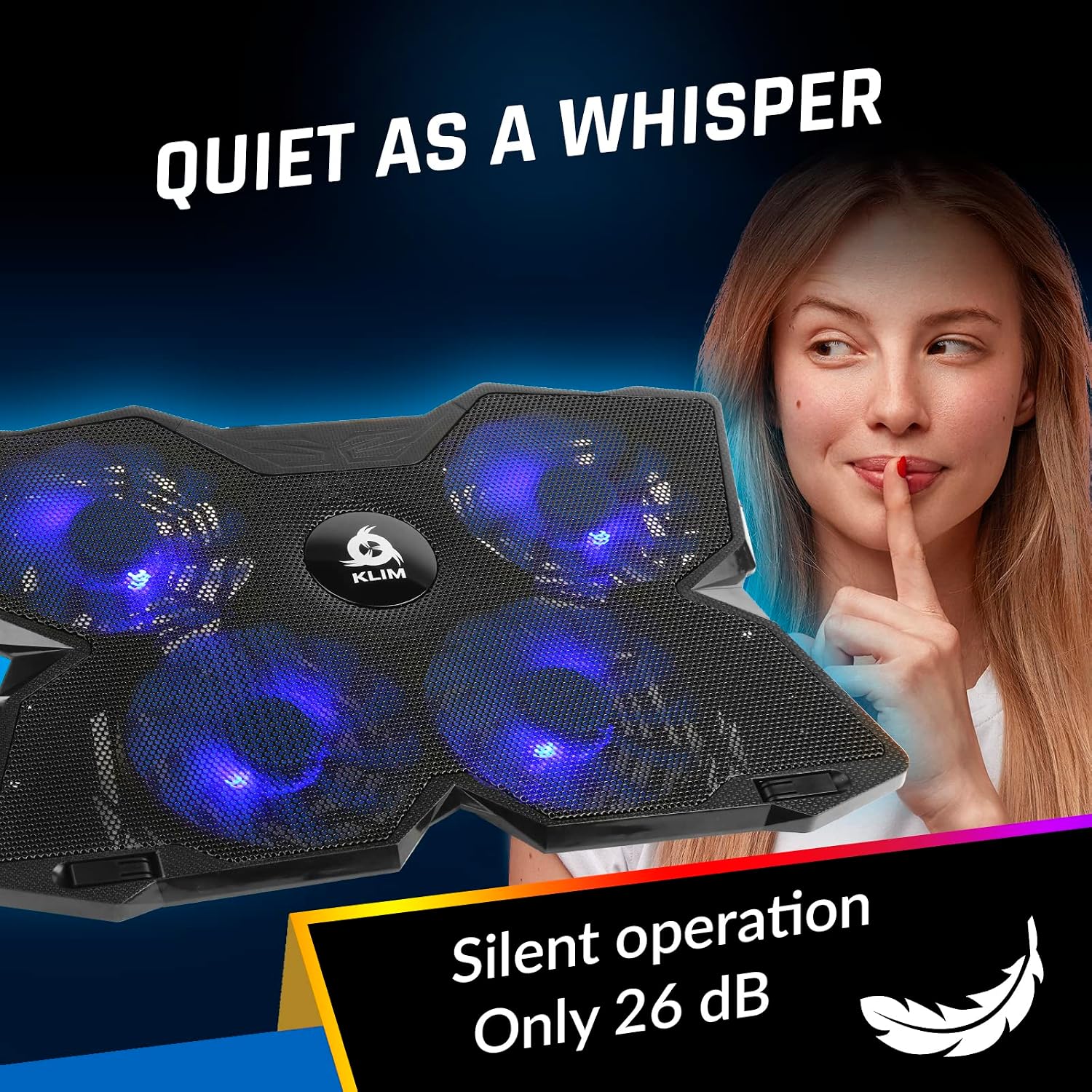 KLIM Wind Laptop Cooling Pad - More Than 500 000 Units Sold - New Version - The Most Powerful Rapid Action Cooling Fan - Laptop Stand with 4 Cooling Fans at 1200 RPM - USB Fan - PS5 PS4 - Blue