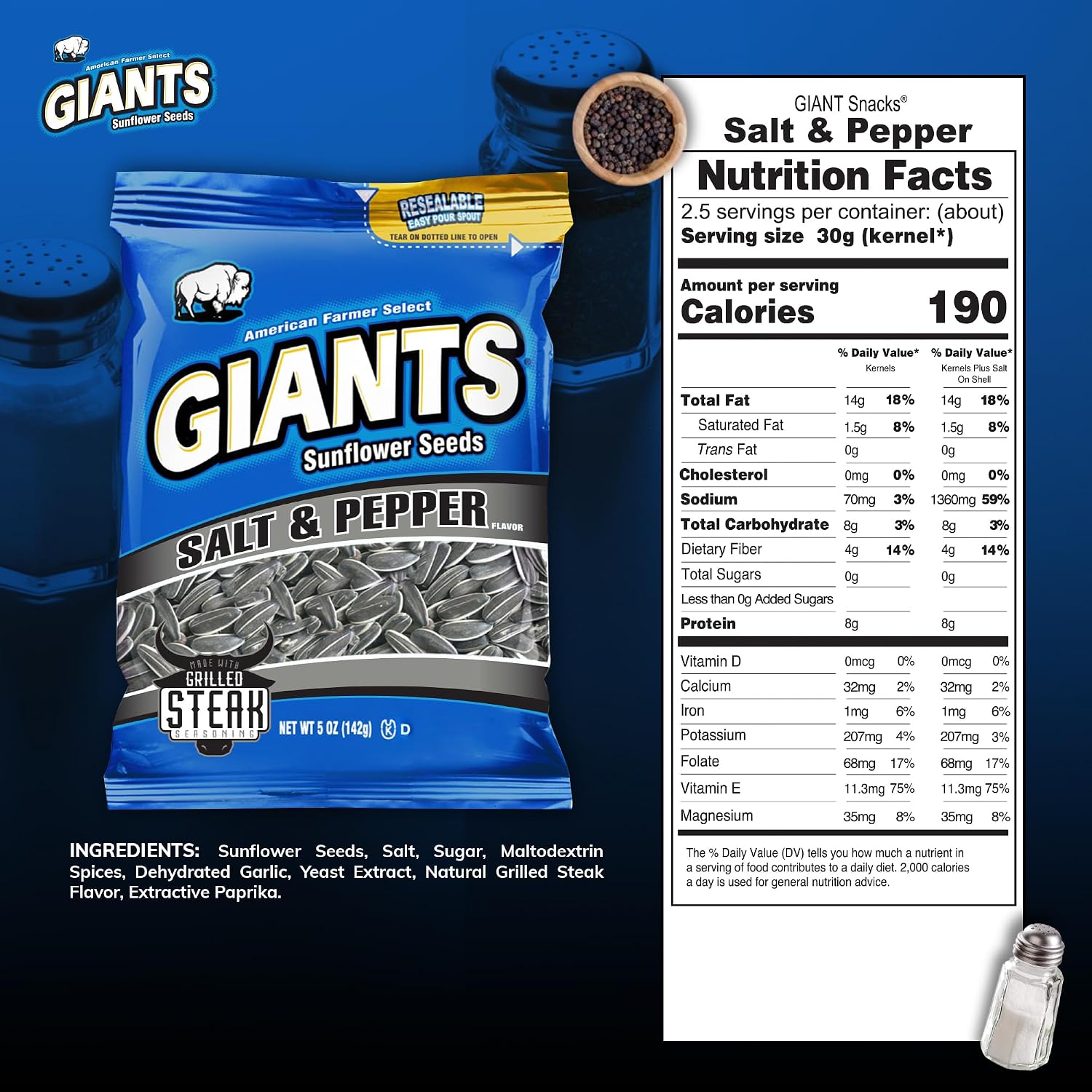 GIANTS Original Sunflower Seeds - Sunflower Seeds to Eat, Sunflower Seeds Bulk, Lightly Salted Sunflower Seeds for Eating, High Protein Snack - 5.75 oz Resealable Bags (Case of 12)