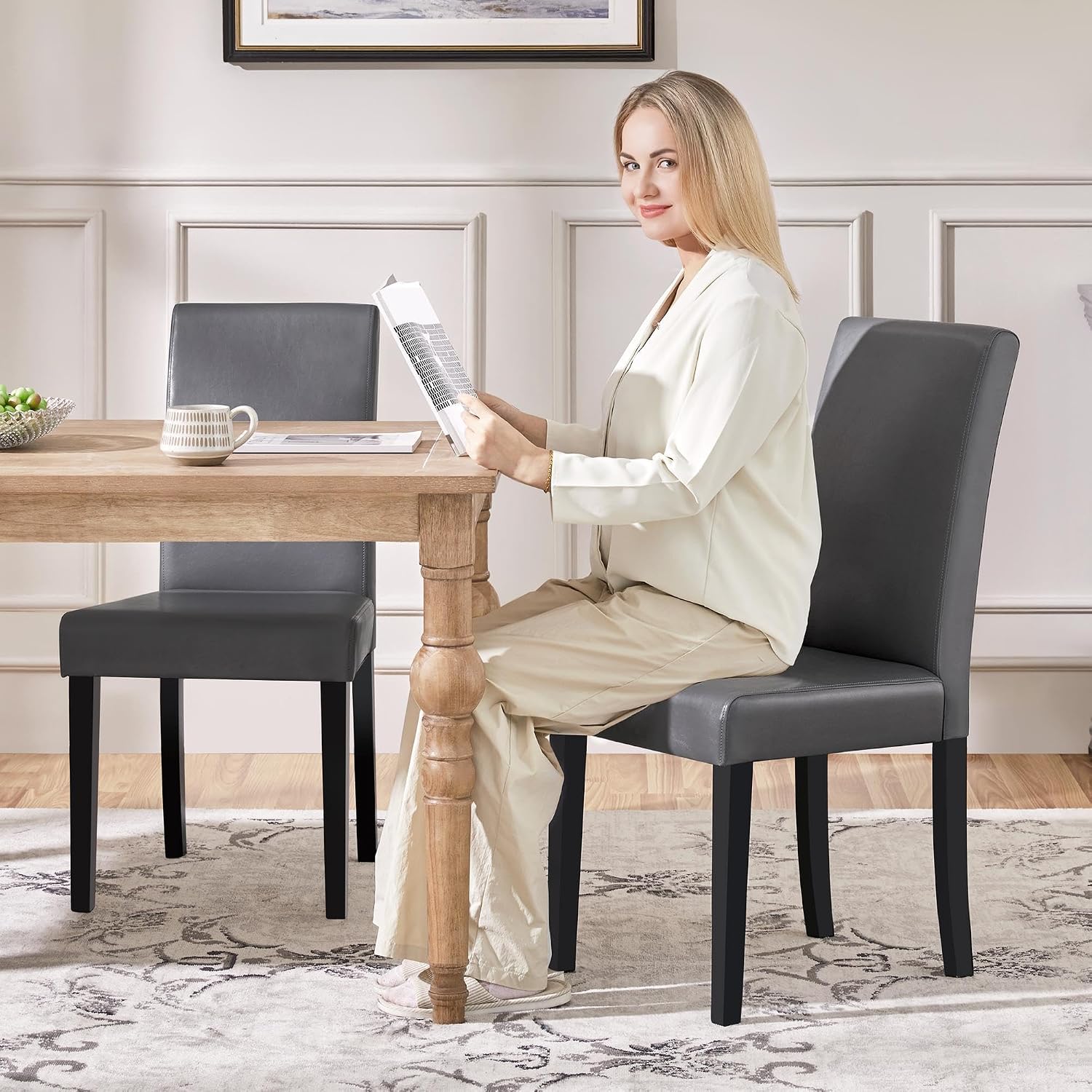 Yaheetech Dining Chairs Set of 4 Upholstered Kitchen Chairs Black