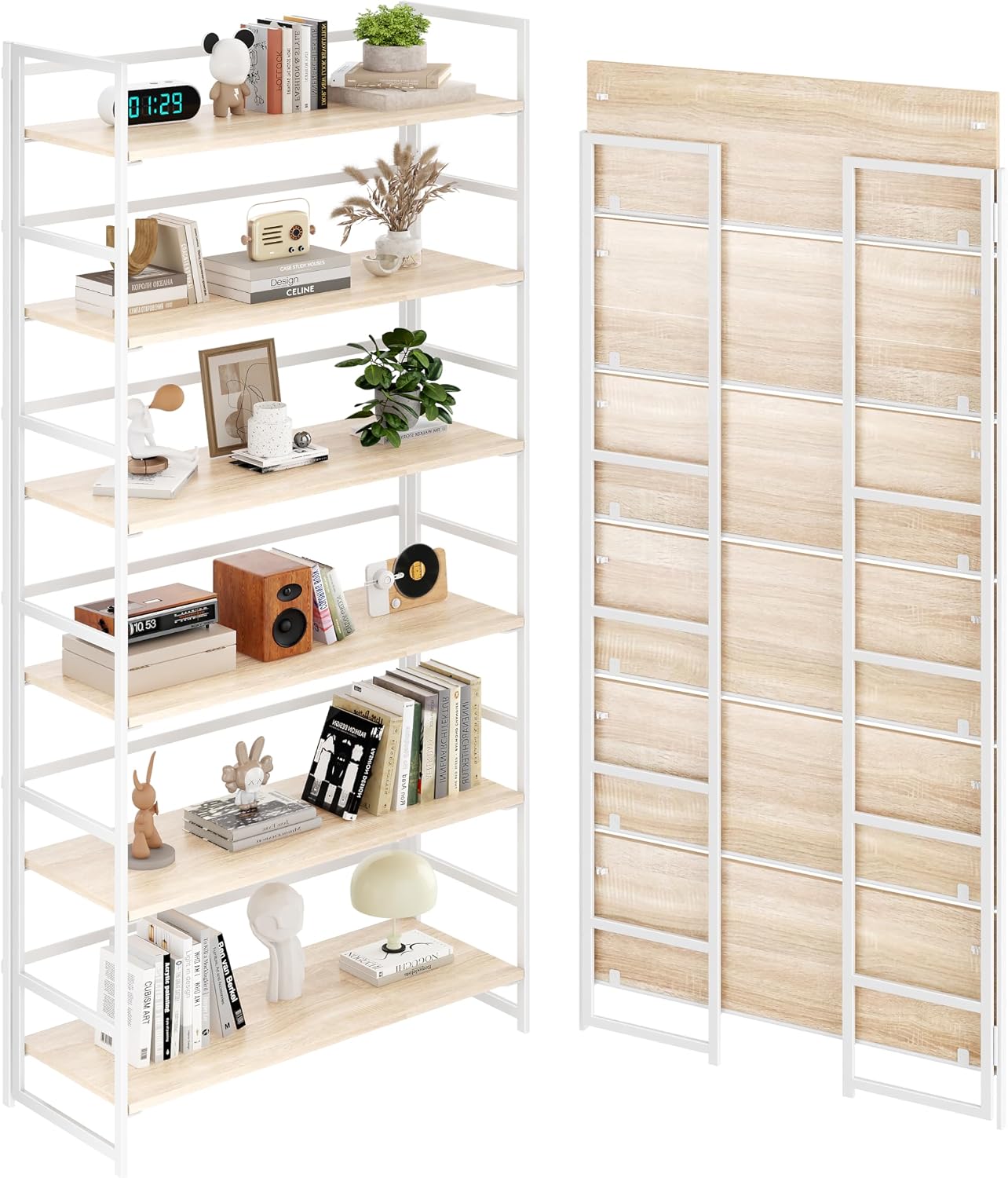 Vintage Multifunctional Folding Bookshelf, No-Assembly Plant Stand Storage Rack Shelves for Home Office (Fire, 5-Tier)