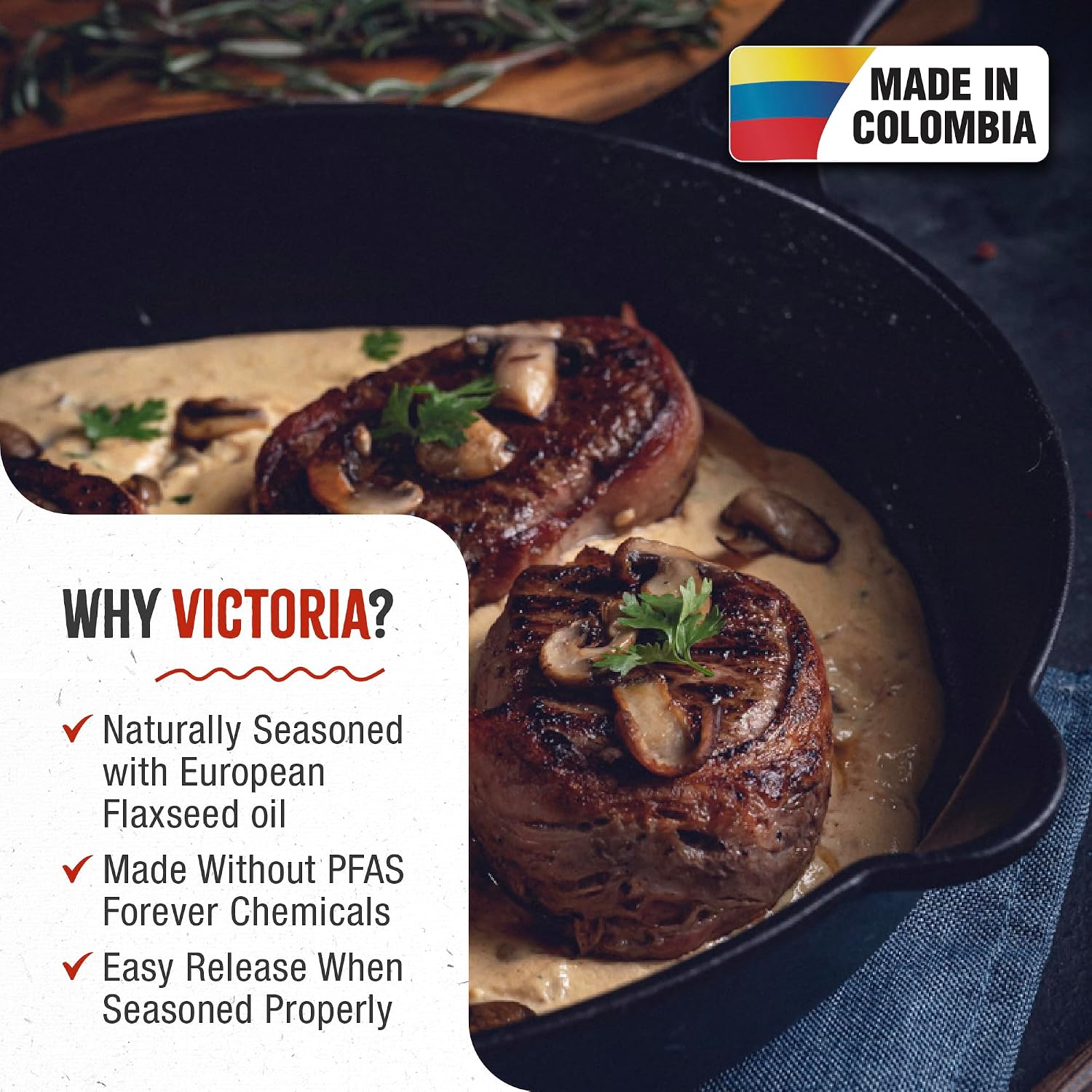 Victoria 10-Inch Cast Iron Skillet, Pre-Seasoned Cast-Iron Frying Pan with Long Handle, Made in Colombia | Pan with Long Handle, Made in Colombia