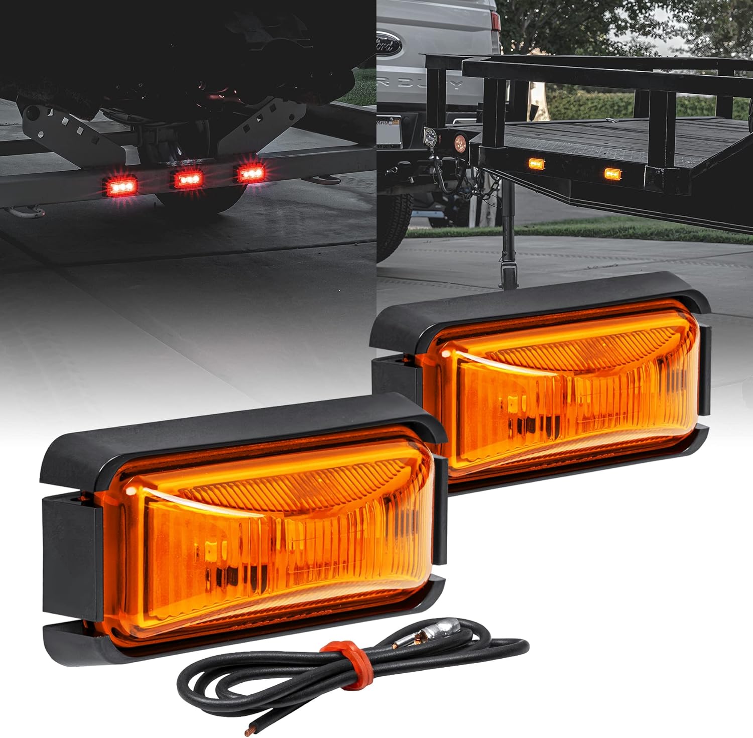 TRUE MODS 2pc 2.5" Amber Rectangle LED Trailer Marker Lights for Truck RV