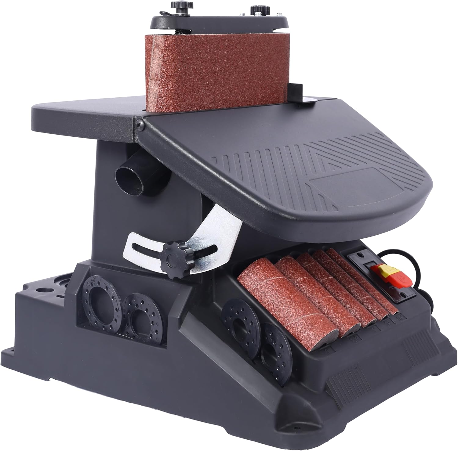 Vertical Oscillating Spindle Sander and Belt Sander 2 in 1 Woodworking Machine with 5 Sanding Sleeves 4x24 Inch Belt Tilting Table 0-45 Degrees for