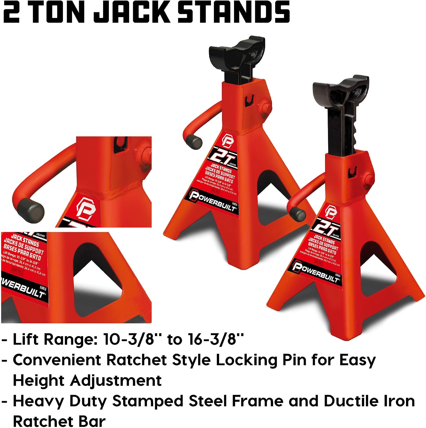Powerbuilt 6 Piece Car Jack and Garage Creeper Service Set, 2 Ton Vehicle Lift, Jackstands, Folding Creeper, Wheel Chocks, Car Repair Garage Equipment - 640816, Large, Red