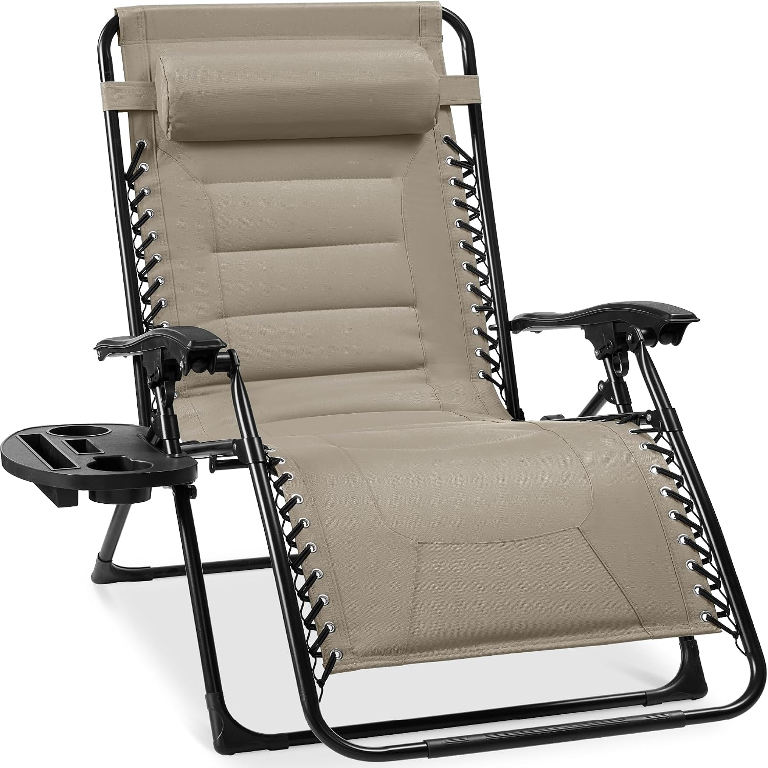 Best Choice Products Oversized Padded Zero Gravity Chair, Folding Outdoor Patio Recliner, XL Anti Gravity Lounger for Backyard w/Headrest, Cup Holder