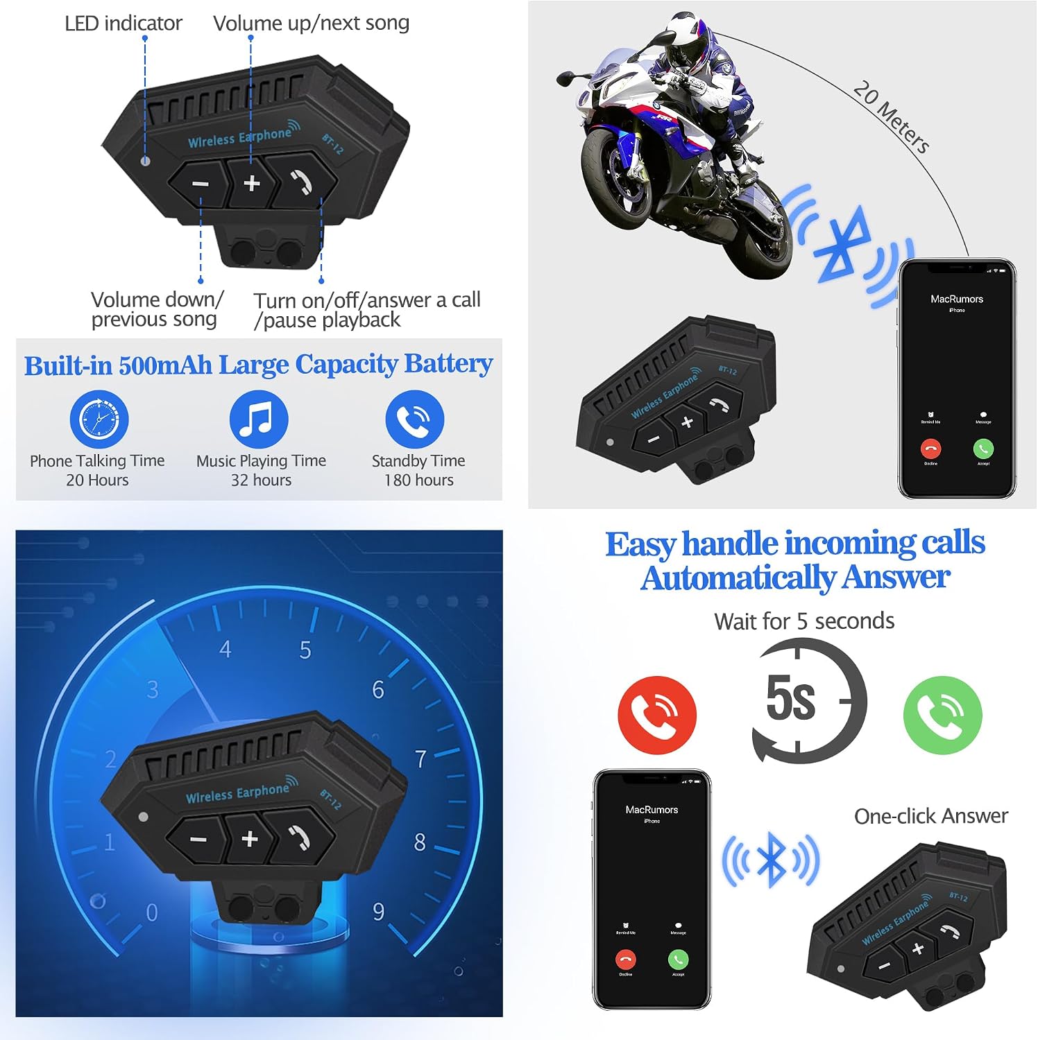 Bluetooth Motorcycle Helmet,Modular Motorcycle Helmet with Bluetooth,DOT Approved Dual Visor Full Face Flip up Bluetooth Integrated Motorcycle Helmets for Adults Men Women