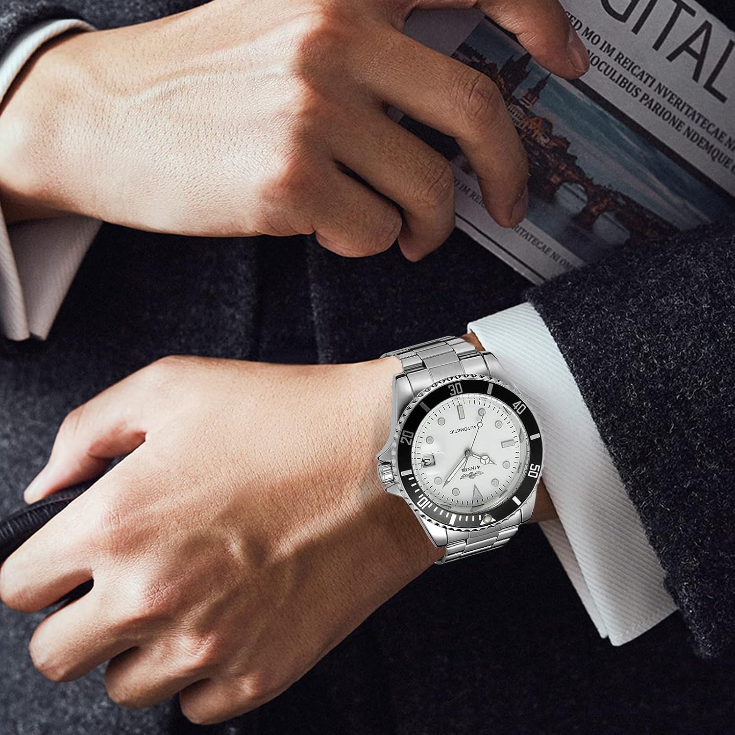 MASTOP Men Automatic Mechanical Watches Full Steel Waterproof Mens Watches | Calendar,Fashion Wristwatch for Men