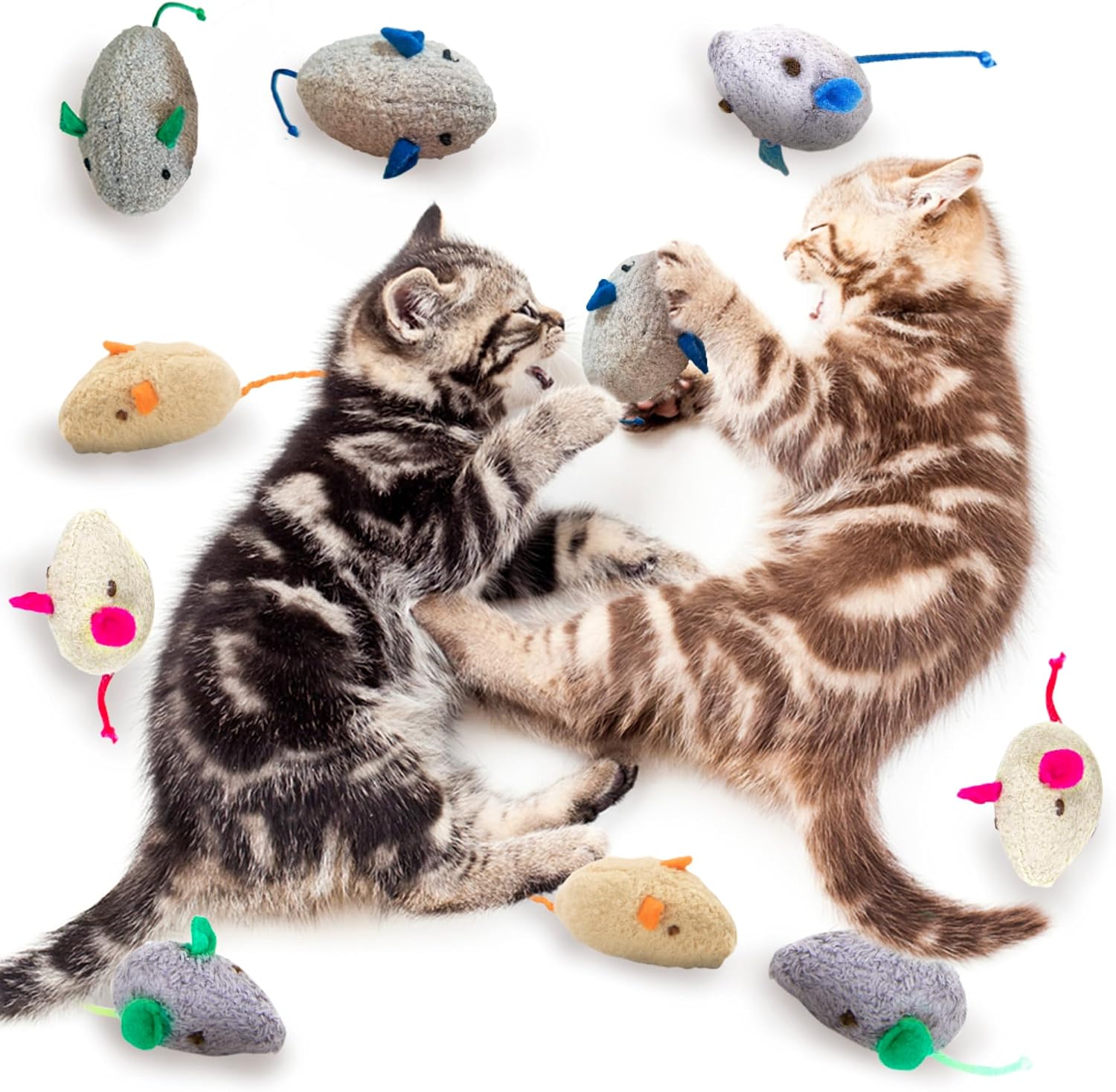 SunGrow Cat Catnip Mice Toys, Furry Plush for Hunting and Pouncing Instinct, 2”, Interactive, Encourages Agility, Coordination, Fun for Hours