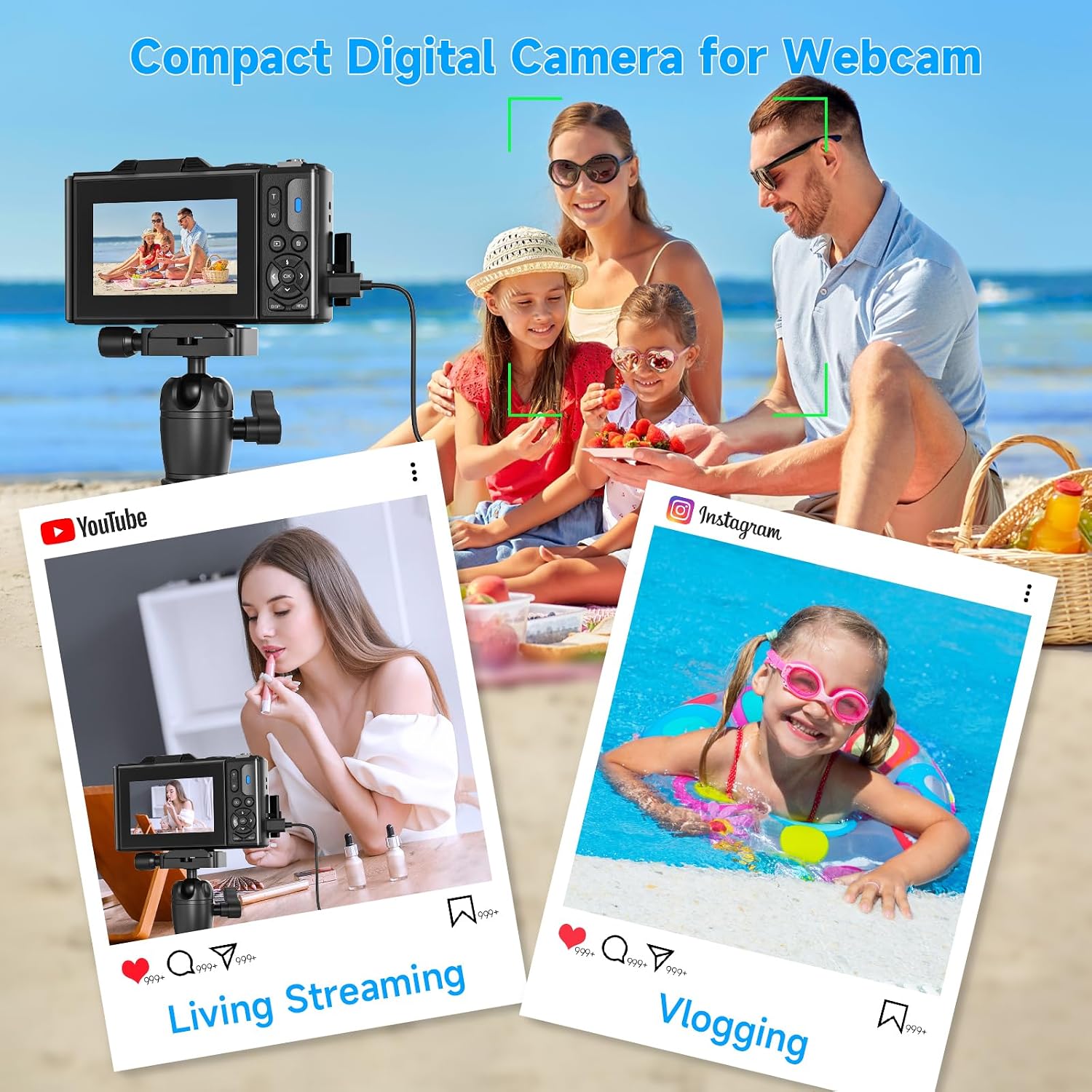 5K Vlogging Digital Camera for Beginners, 80MP Travel Camera for Photography with 32GB Card, 18X Zoom Portable Compact Camera with 180° Flip Screen
