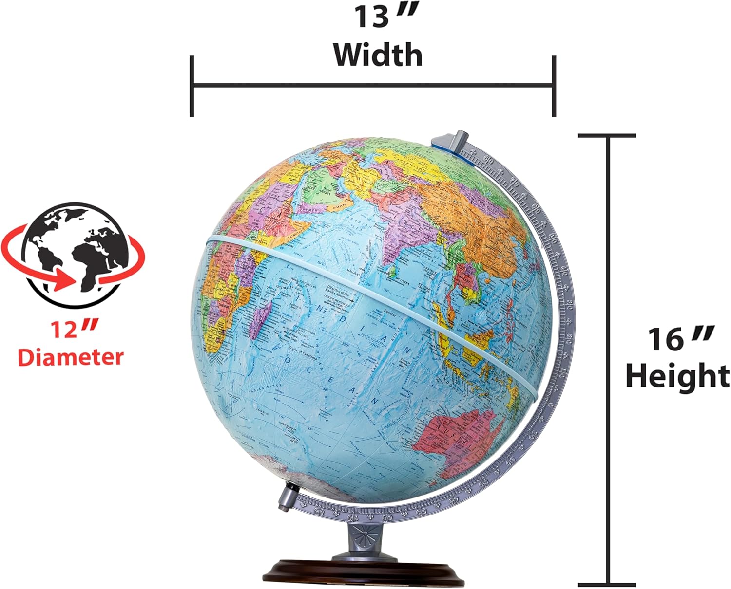 Replogle Student - Educational Classic World globe, Blue Ocean, Raised Relief feature, including a bonus map, made in USA, 12"/30cm diameter