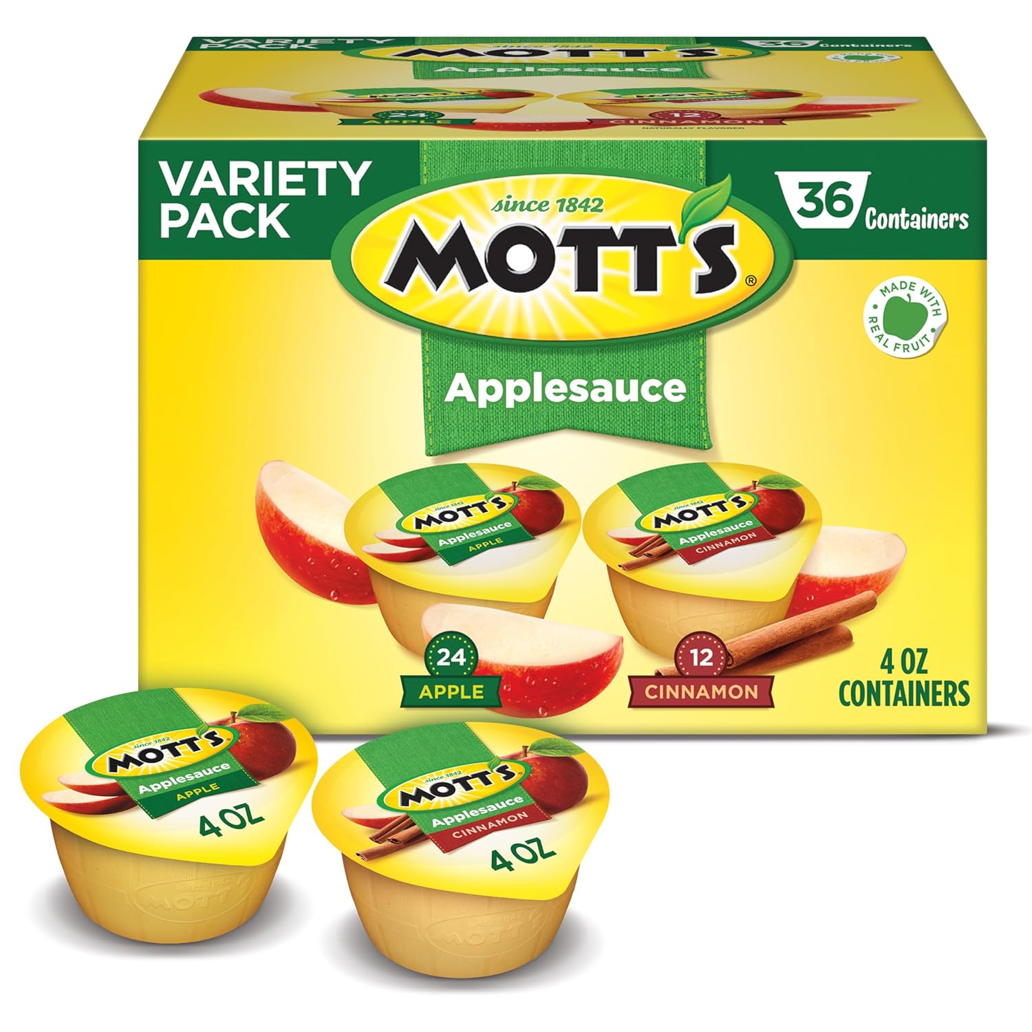 Mott's Applesauce, 4 Oz Cups, 36 Count, No Artificial Flavors, Good Source of Vitamin C, Nutritious Option for The Whole Family