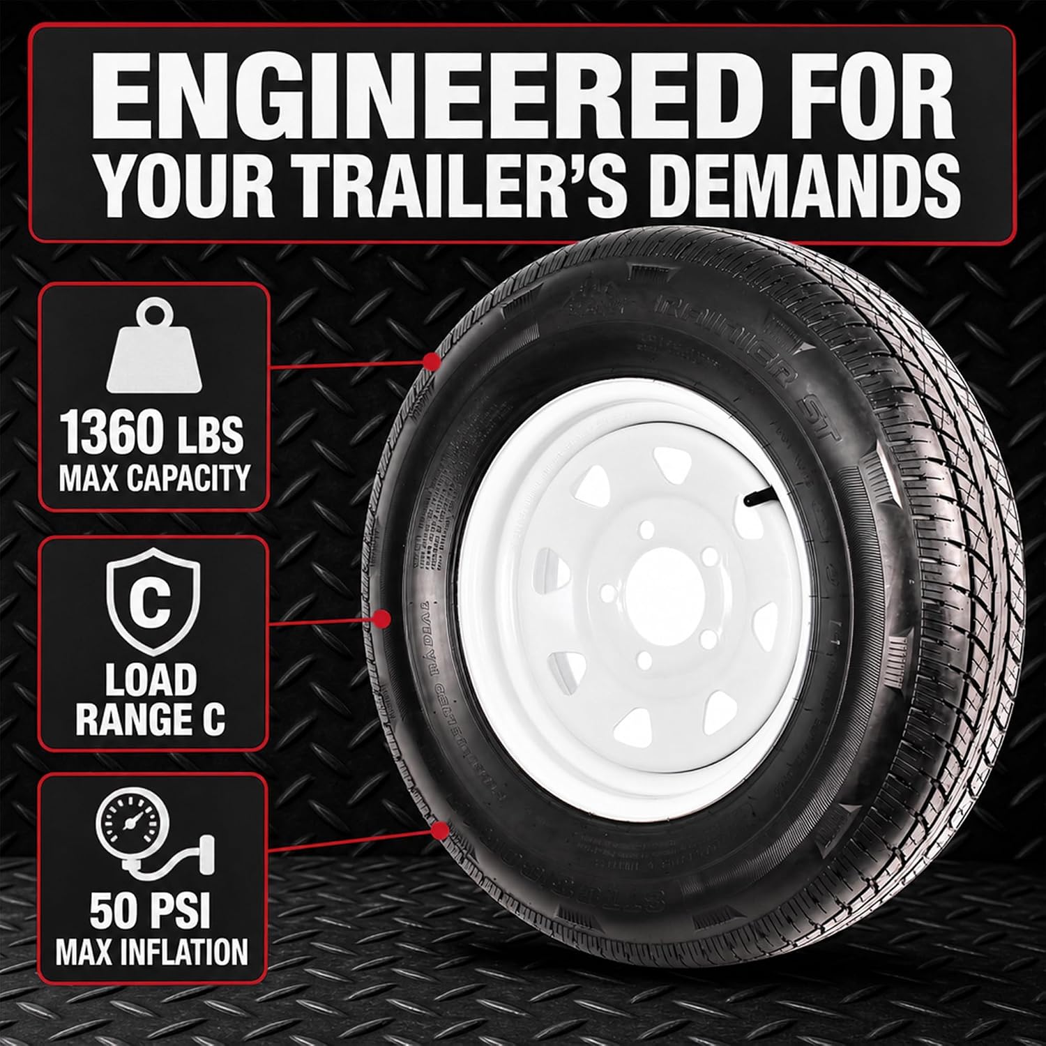 eCustomrim 2-Pack Radial Trailer Tire Rim Assembly ST175/80R13 5 Lug White | Spoke Wheel, 5 Lug on 4.5 Inch Center Bolt Pattern