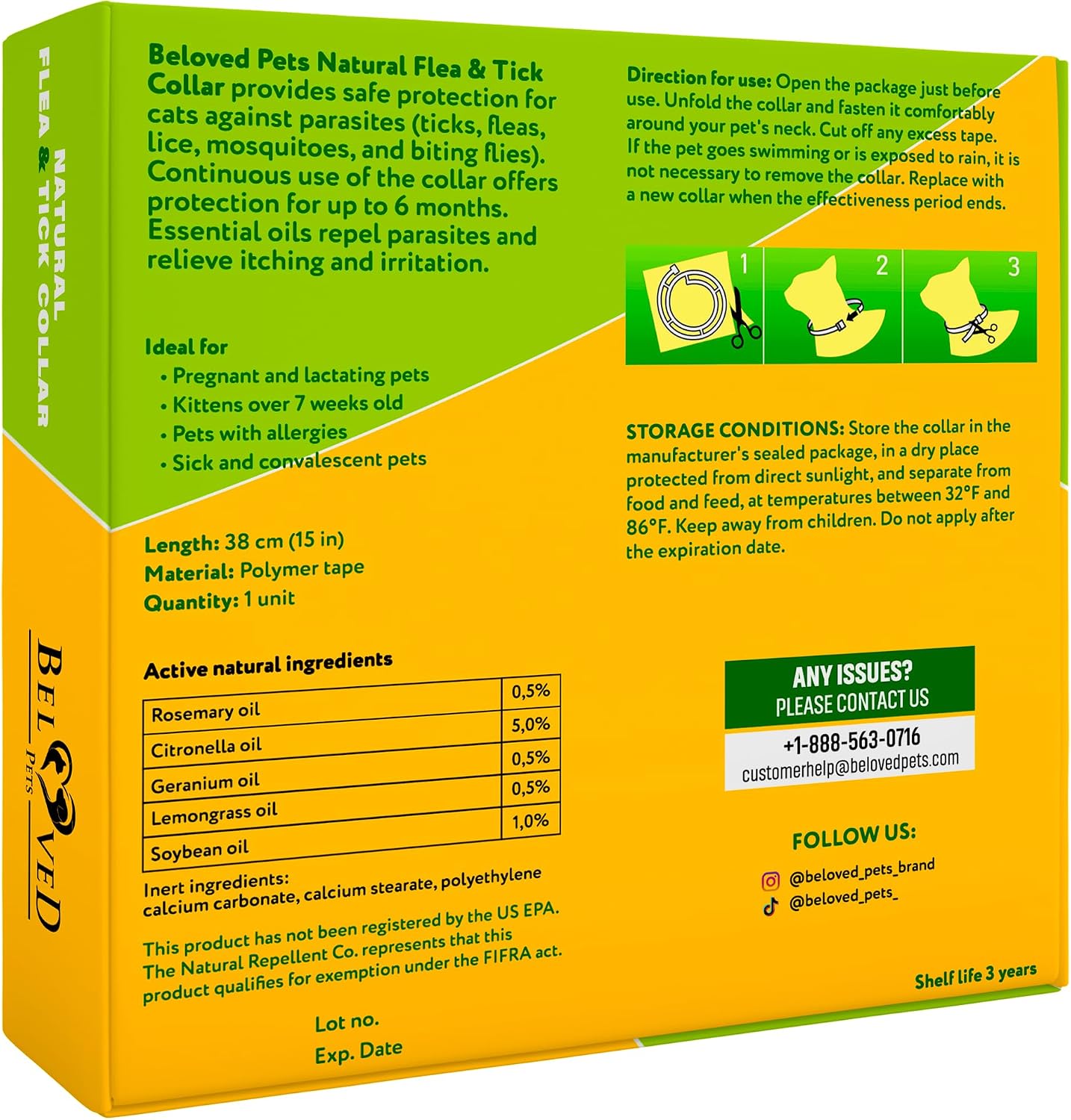 Natural Flea & Tick Collar for Cats - 6 Months Control of Best Prevention & Safe Treatment - Anti Fleas and Ticks Essential Oil Repellent (1 Pack)