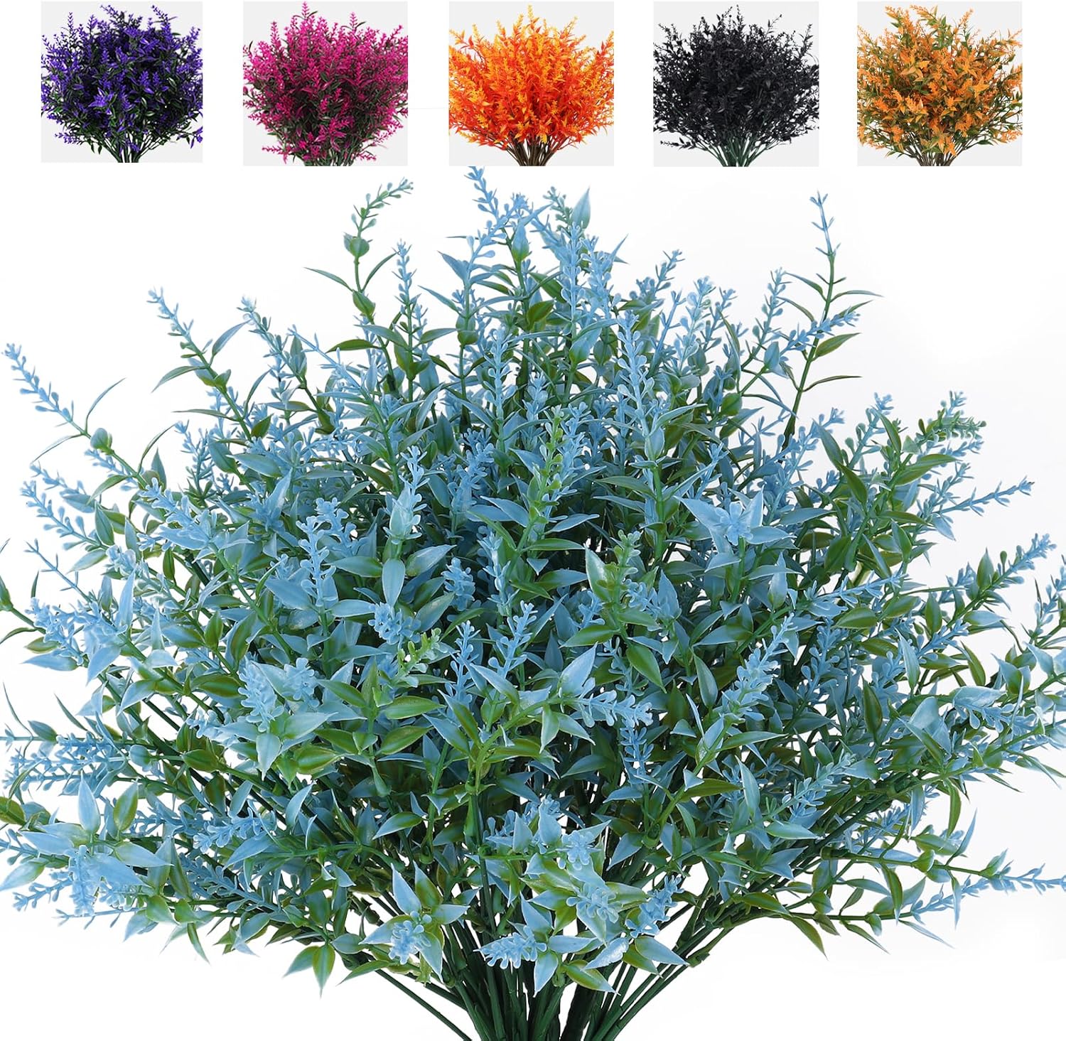 RECUTMS Artificial Greenery Lavender Fake Shrubs Flowers 8 Pcs UV Resistant