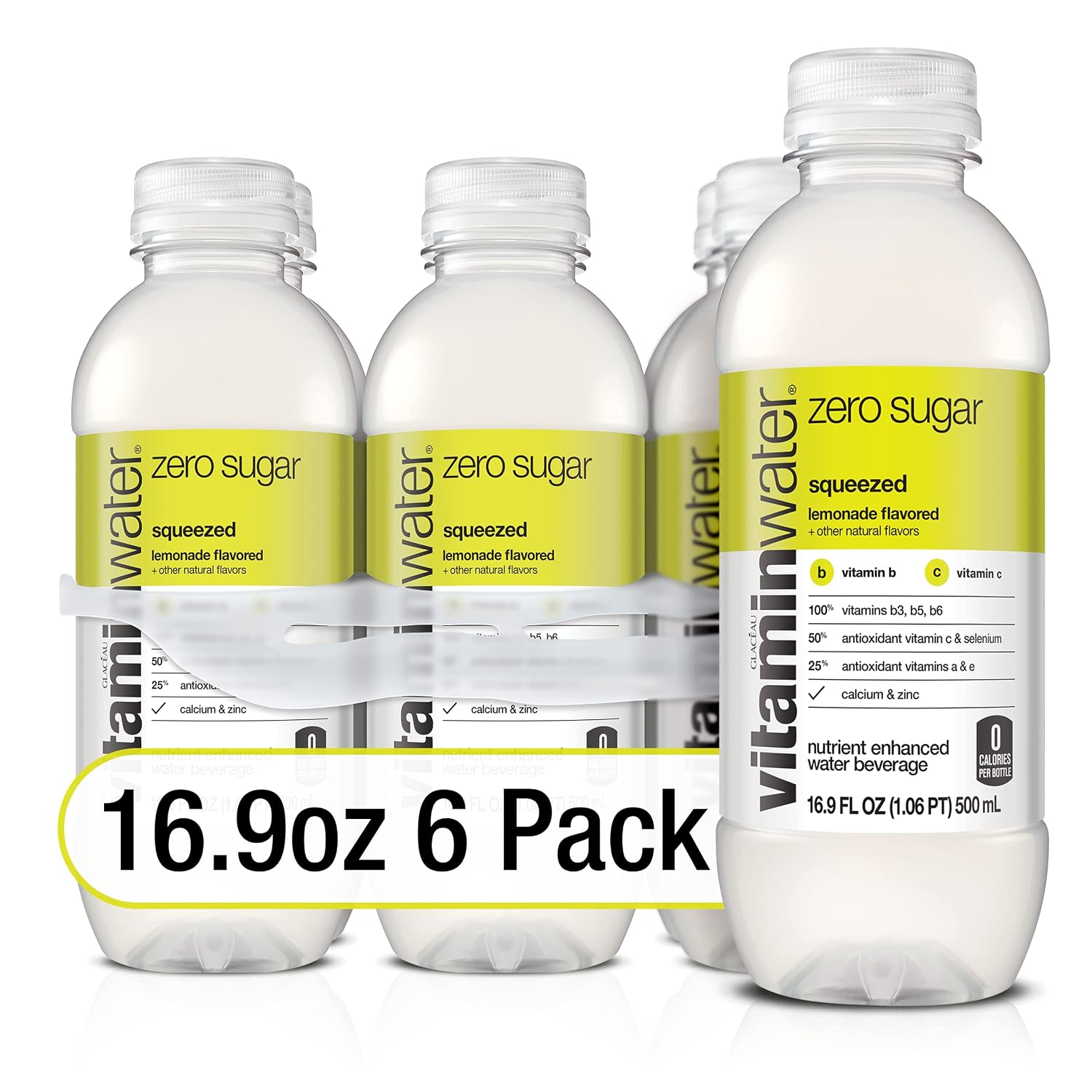 vitaminwater zero sugar squeezed Bottles, 16.9 fl oz, 6 Pack