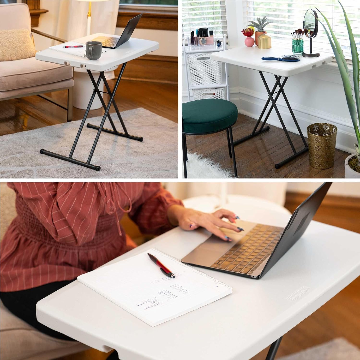 LIFETIME 80251 Adjustable Folding Laptop Table TV Tray, 26 Inch, White Granite