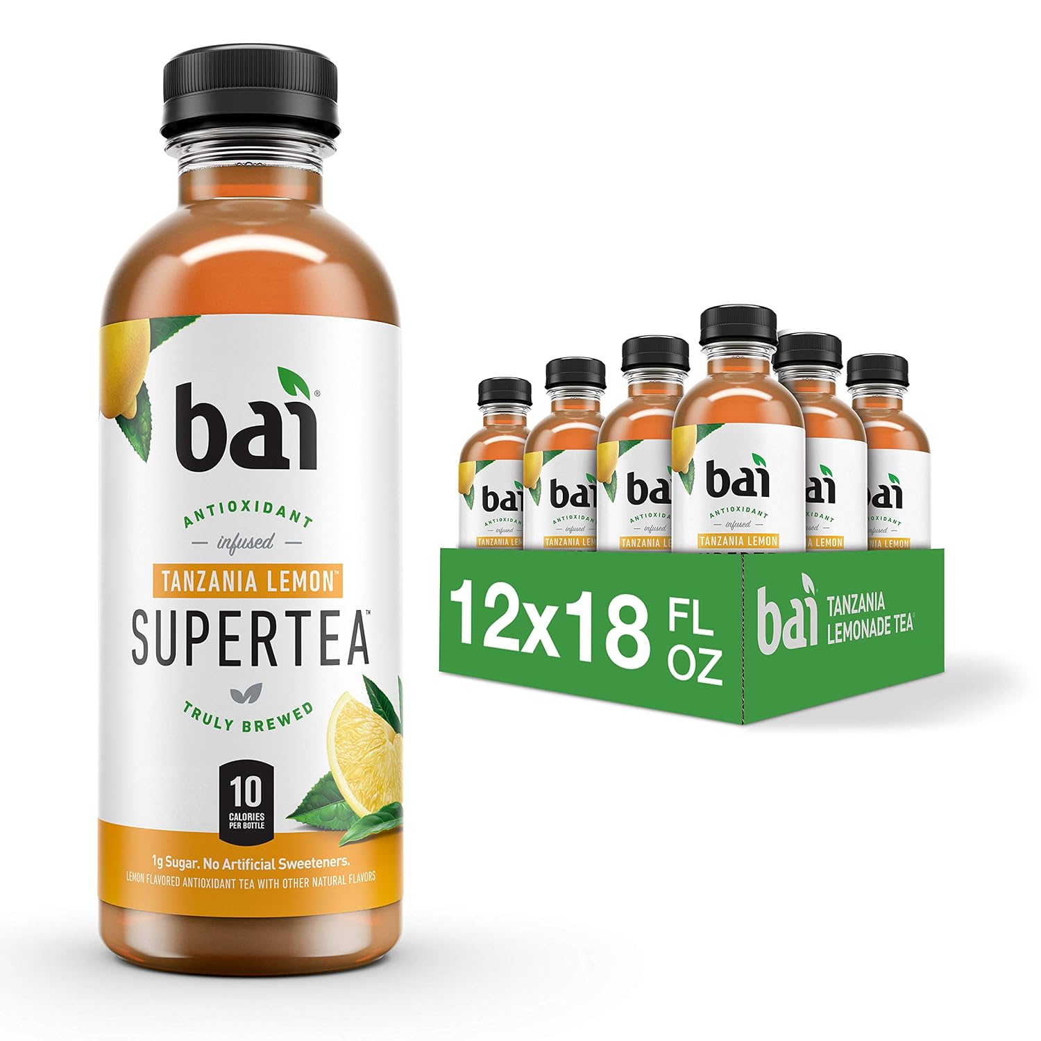 Bai Iced Tea, Narino Peach, Antioxidant Infused Supertea, Crafted with Real Tea (Black Tea, White Tea), 18 Fluid Ounce Bottles, 12 count