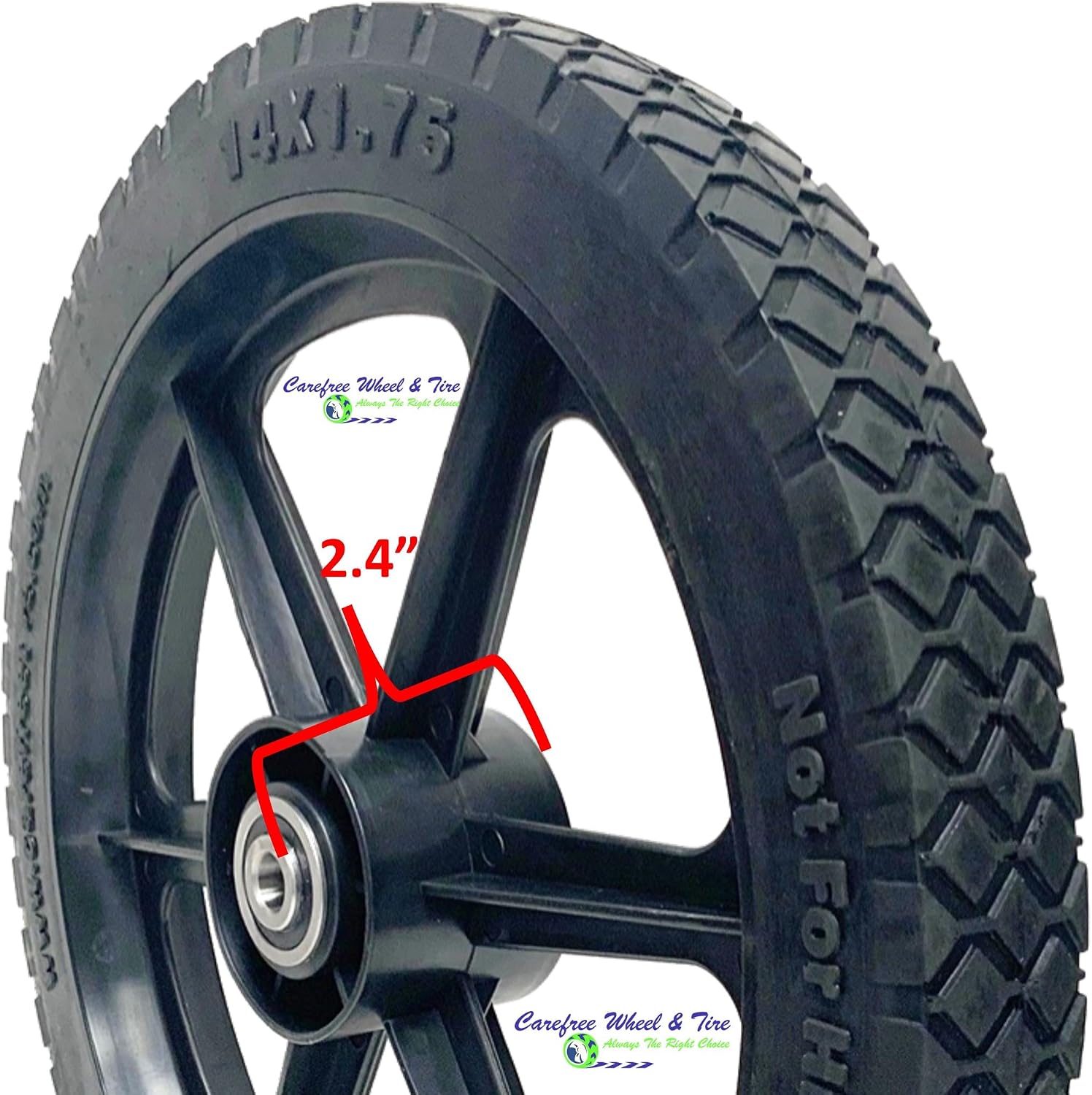 16" x 1.75" Carefree Wheel and Tire Assembly. Bore Options 1/2", 5/8", 3/4" and 1" (16, 5/8" Semi-Precision Bearings)